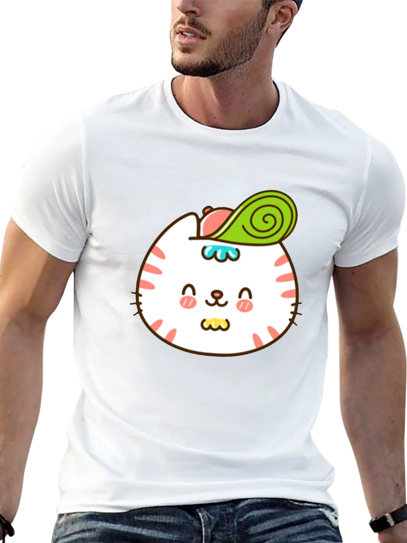 Black Cute Cat Avocado T-Shirt - Stylish Cartoon Design view 13