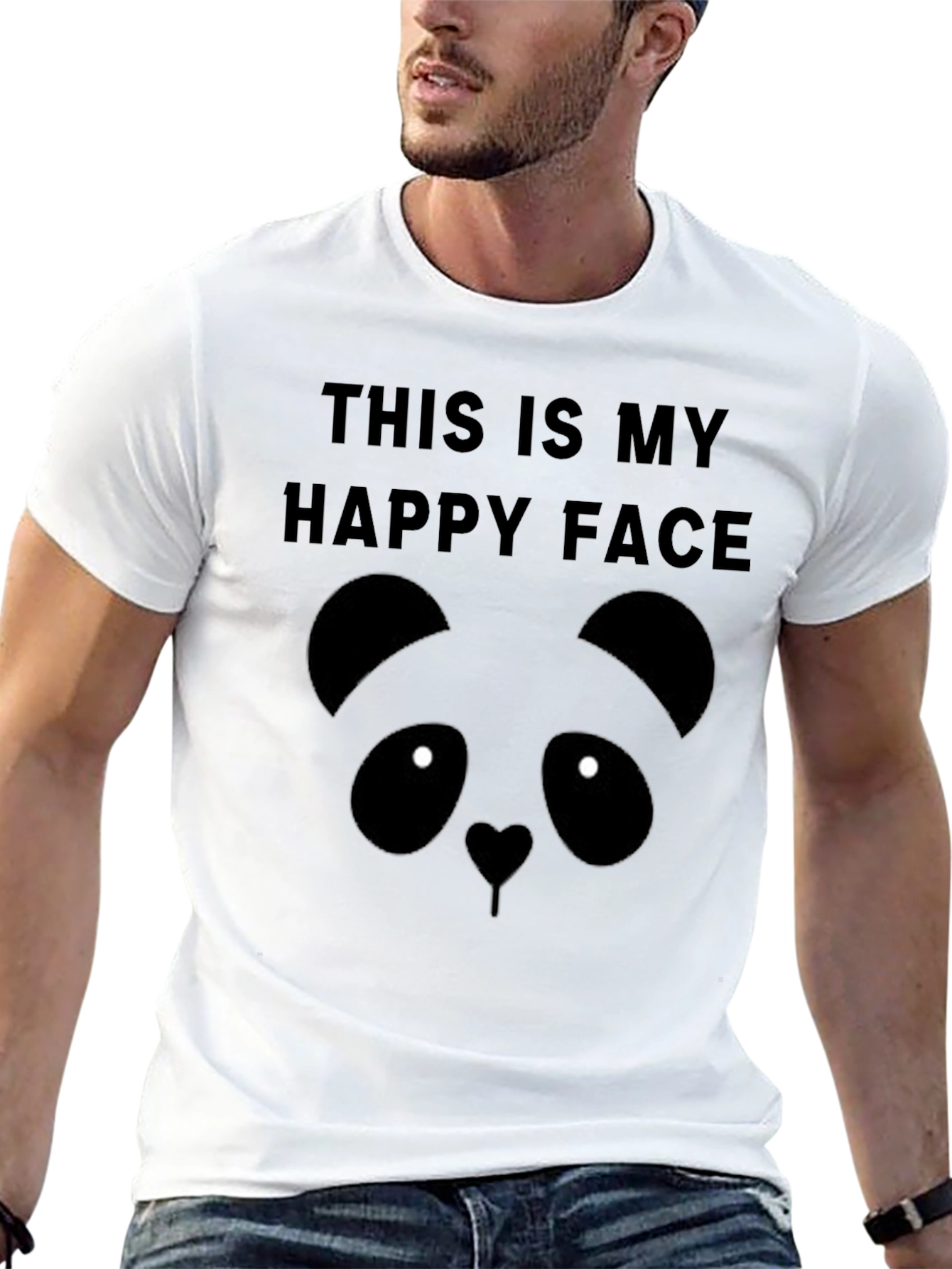 Black Happy Face Panda Graphic Tee - Black Casual Comfort view 13