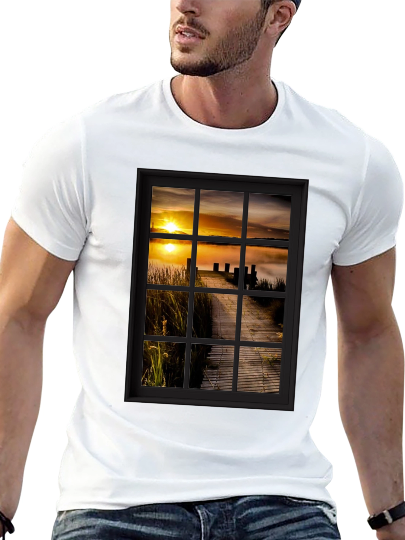 Black Sunrise Pier Window Graphic Tee - Unique Design! view 13