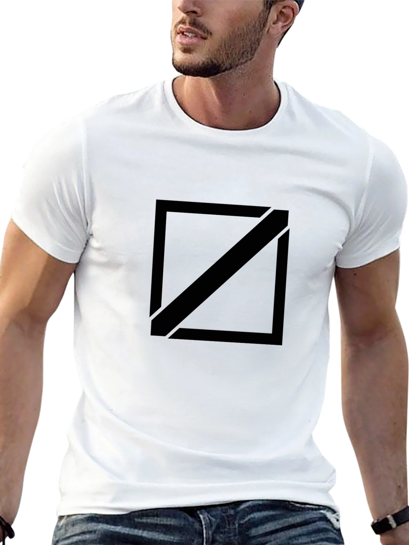 Black Mens Black Graphic Tee - Square Diagonal Design view 13