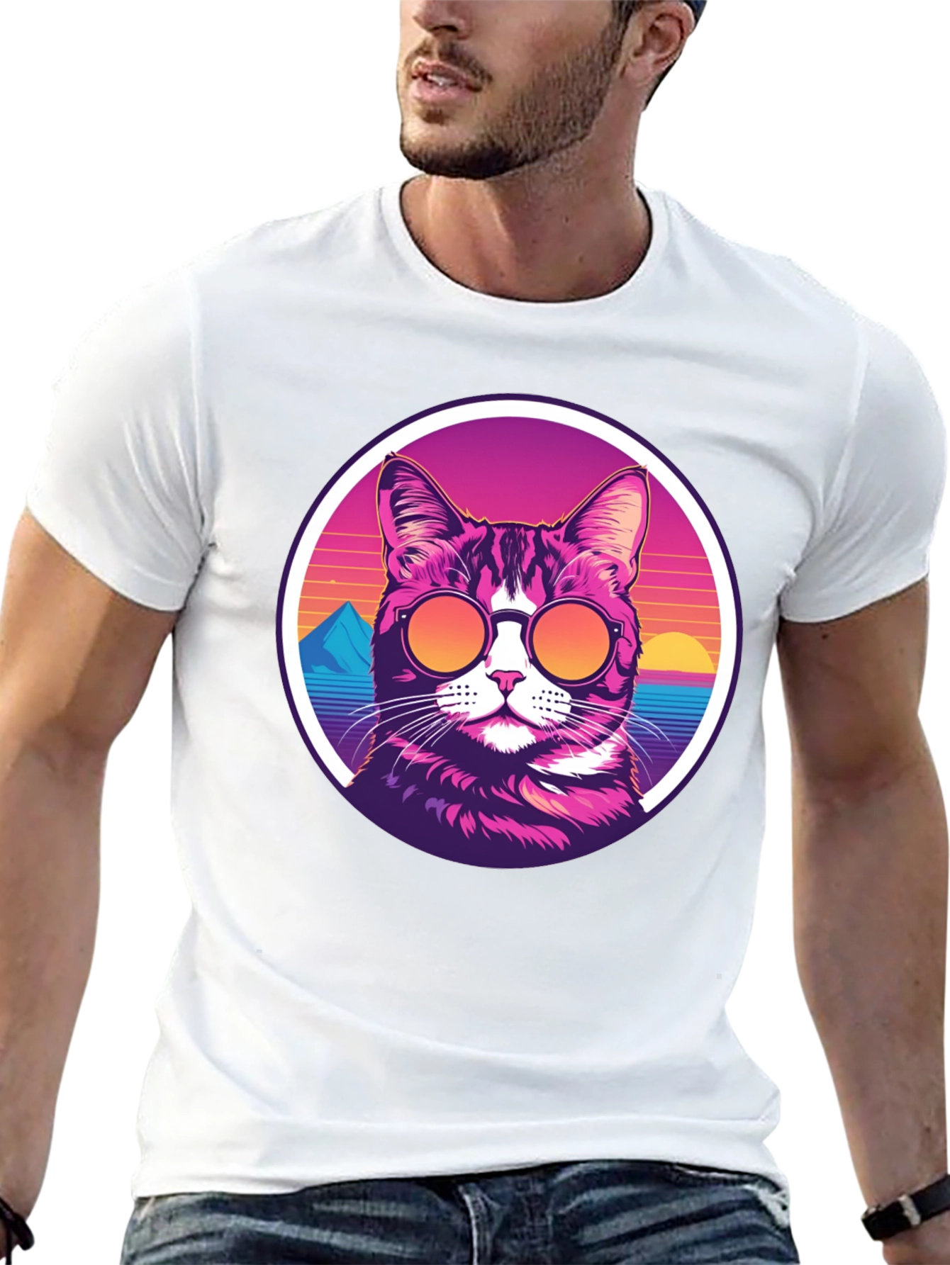 Black Retro Cat T-Shirt - Cool Cat with Shades view 13