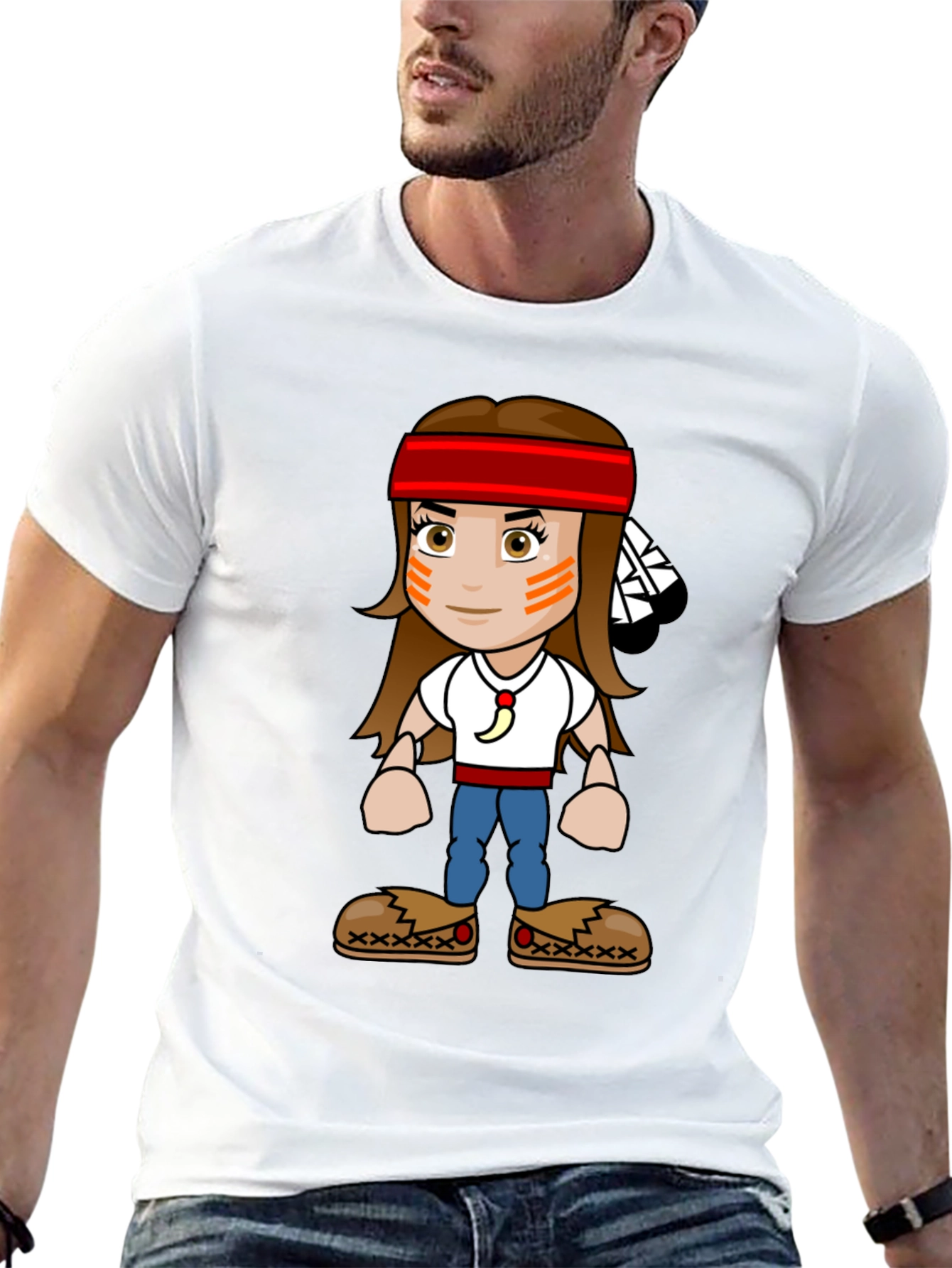 Black Native American Cartoon T-Shirt view 13