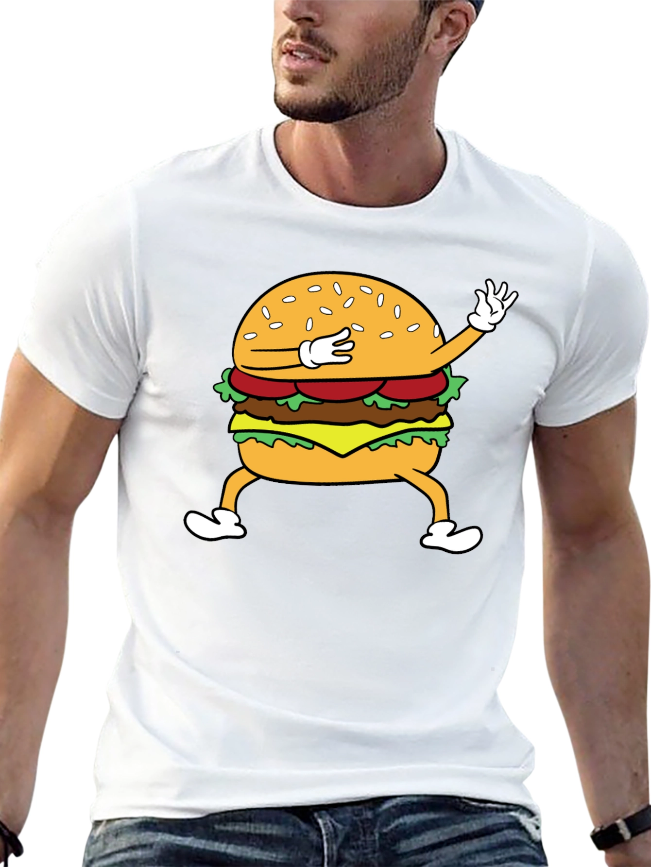 Black Dabbing Burger Graphic Tee - Funny Food T-Shirt view 13