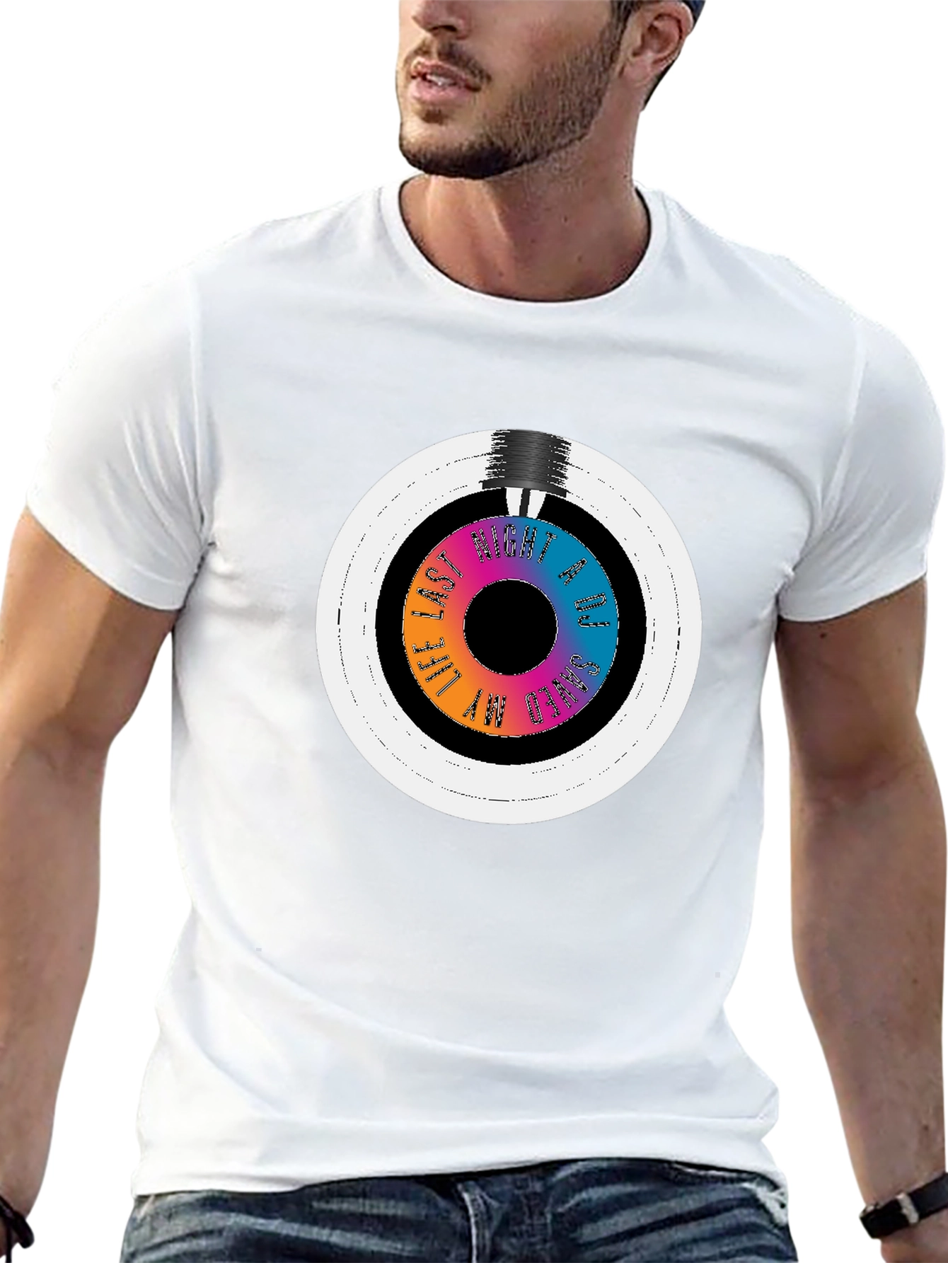Black Colorful Vinyl Record Graphic Tee - Black Cotton Blend T-Shirt view 13