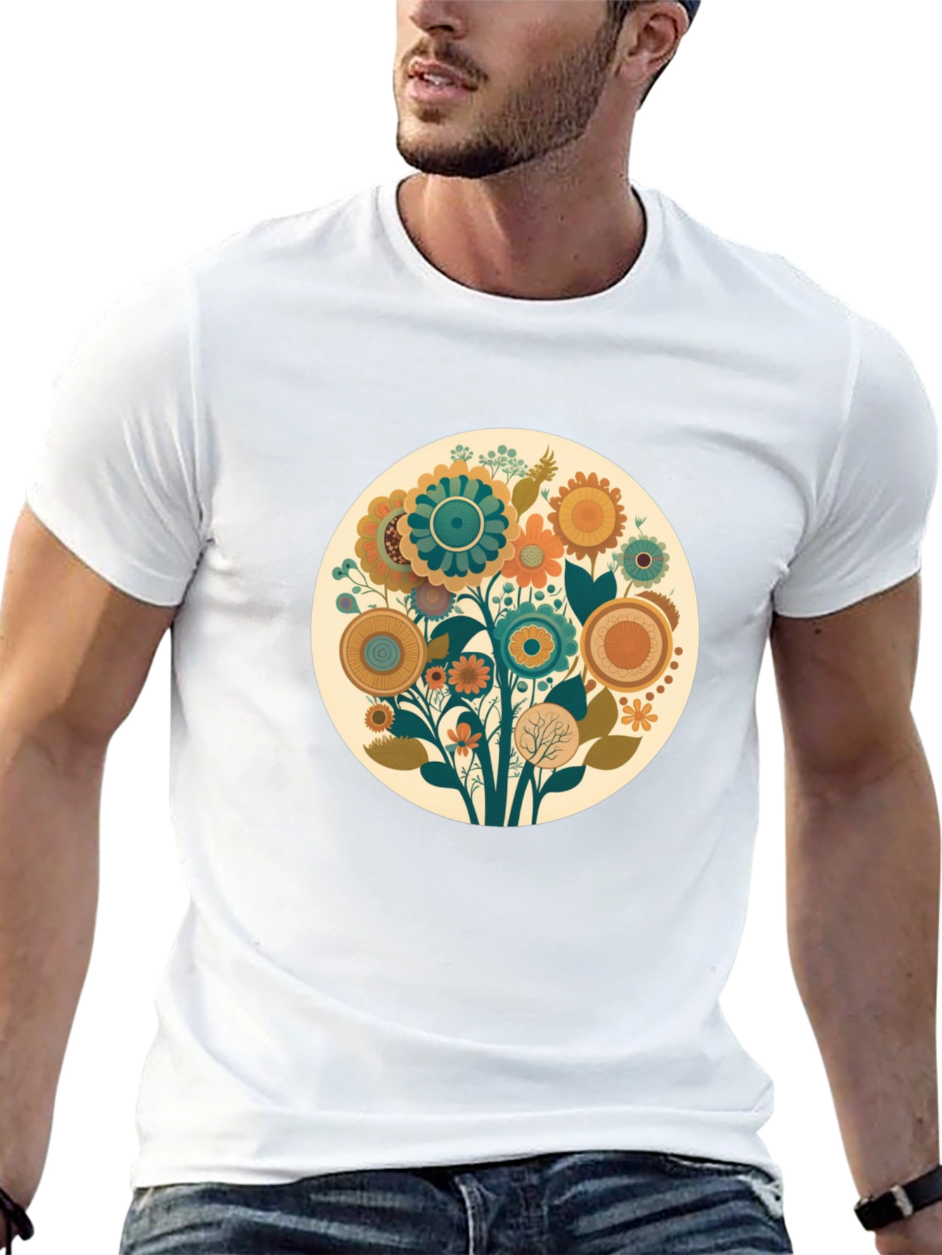 Floral Circle Graphic Tee - Soft Cotton Blend - 13