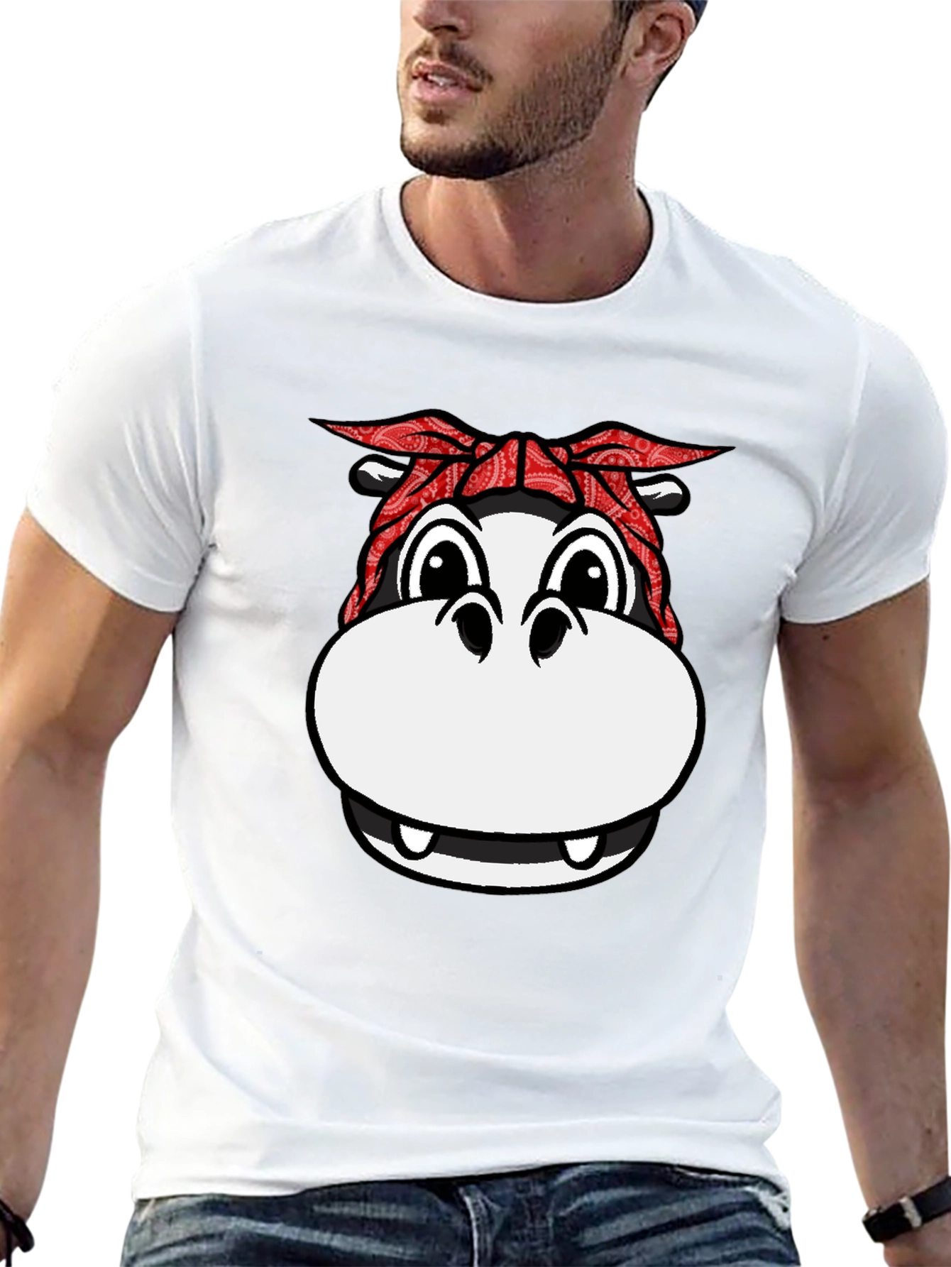 Black Gangster Hippo T-Shirt - Funny Animal Graphic Tee view 13