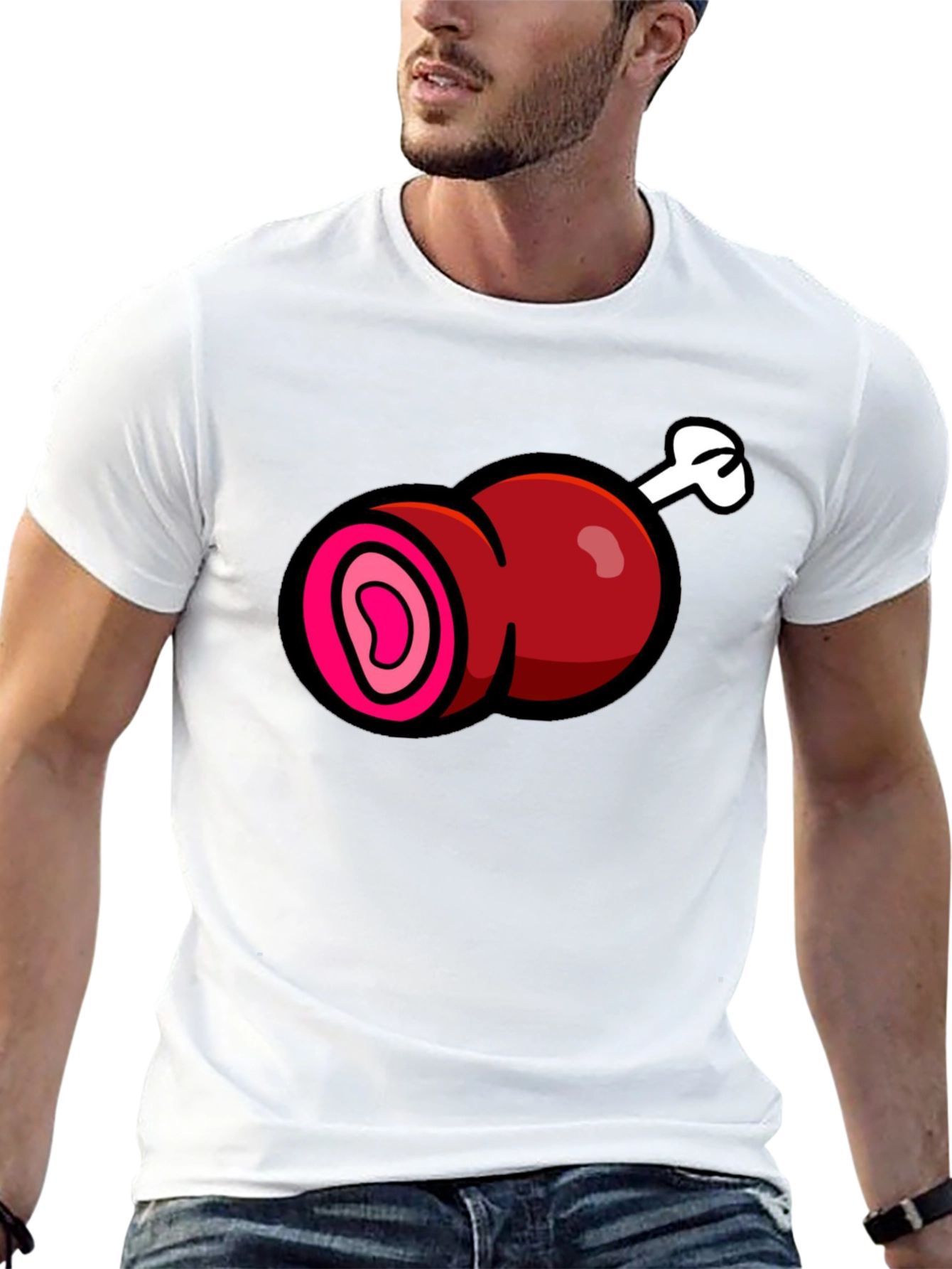 Black Cartoon Meat T-Shirt - Funny Graphic Tee view 13