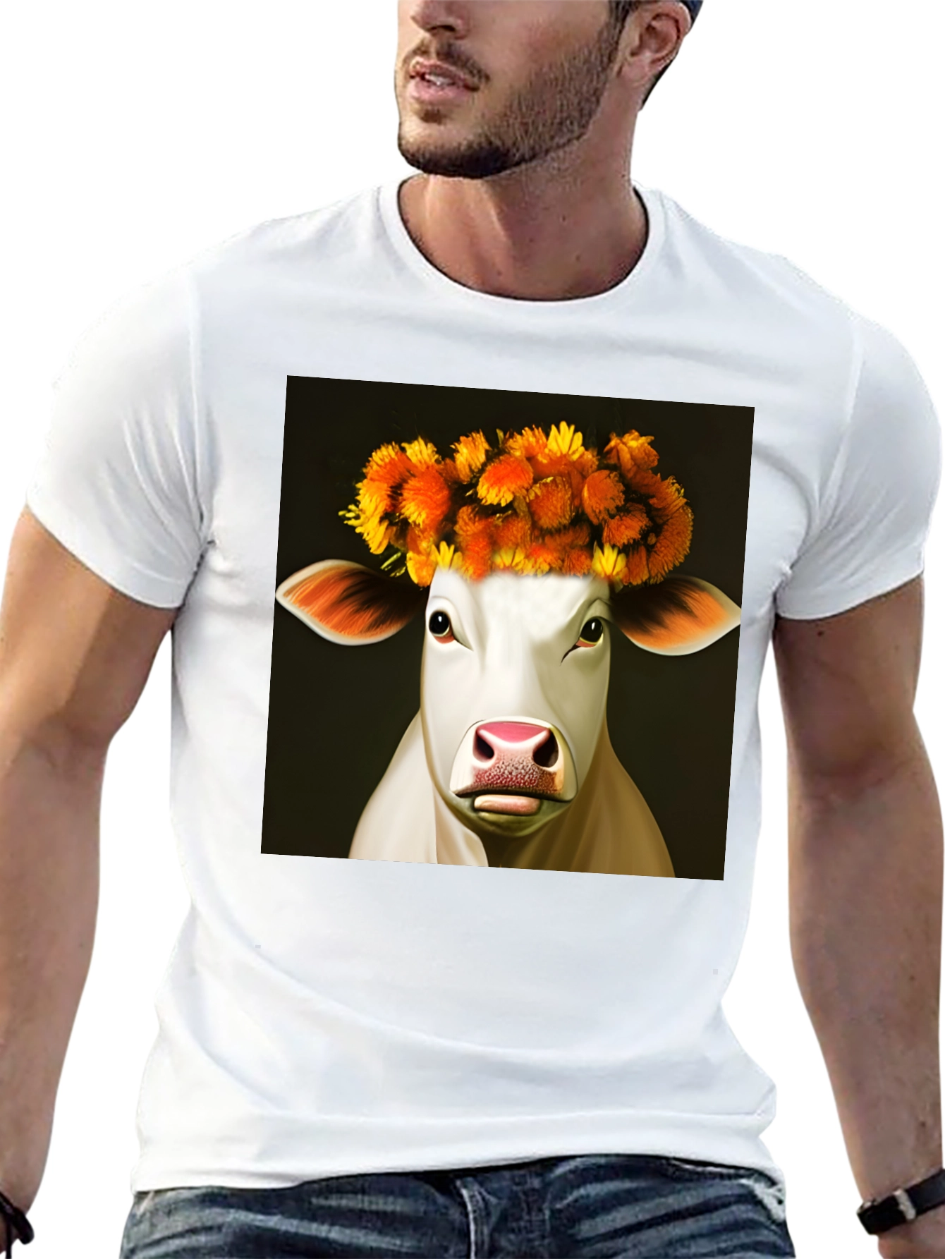 Black Cow with Flower Crown Graphic Tee - Black view 13