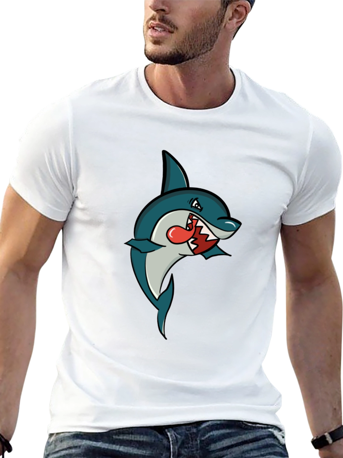 Black Shark Cartoon Graphic Tee - Men's Black T-Shirt view 13
