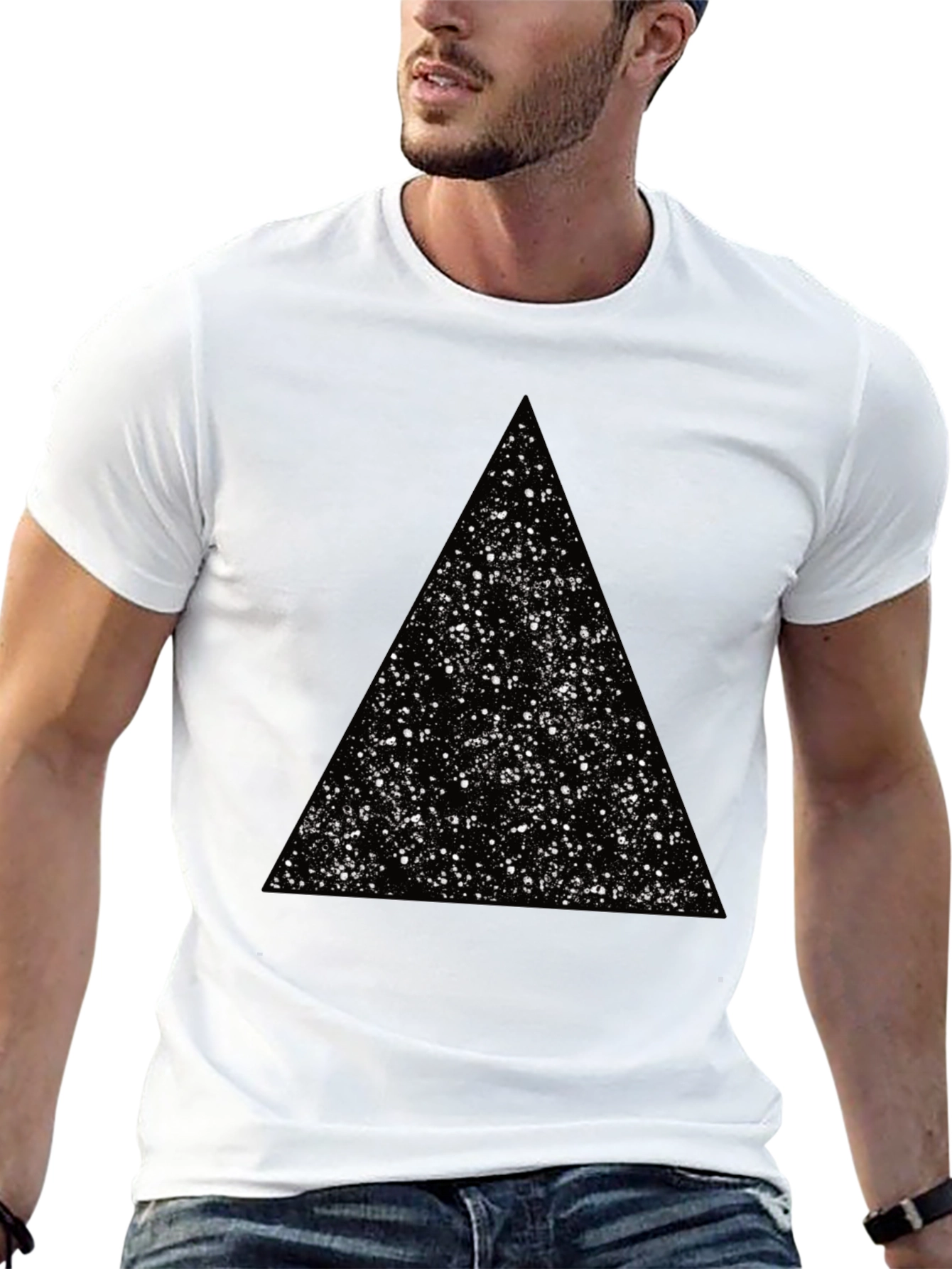 Black Cosmic Triangle Black Tee - Modern Graphic T-Shirt view 13