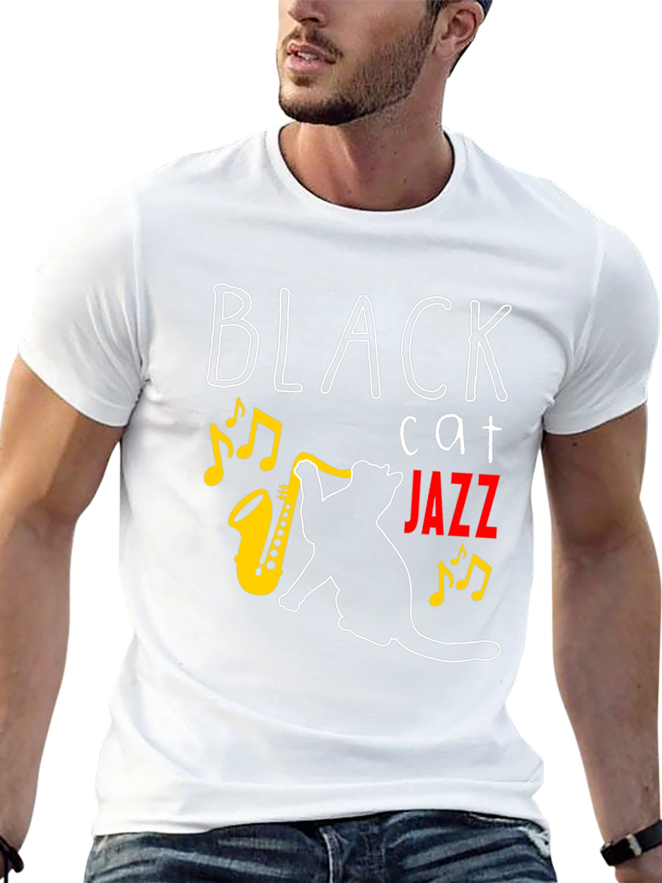 Black Black Cat Jazz Music T-Shirt view 13