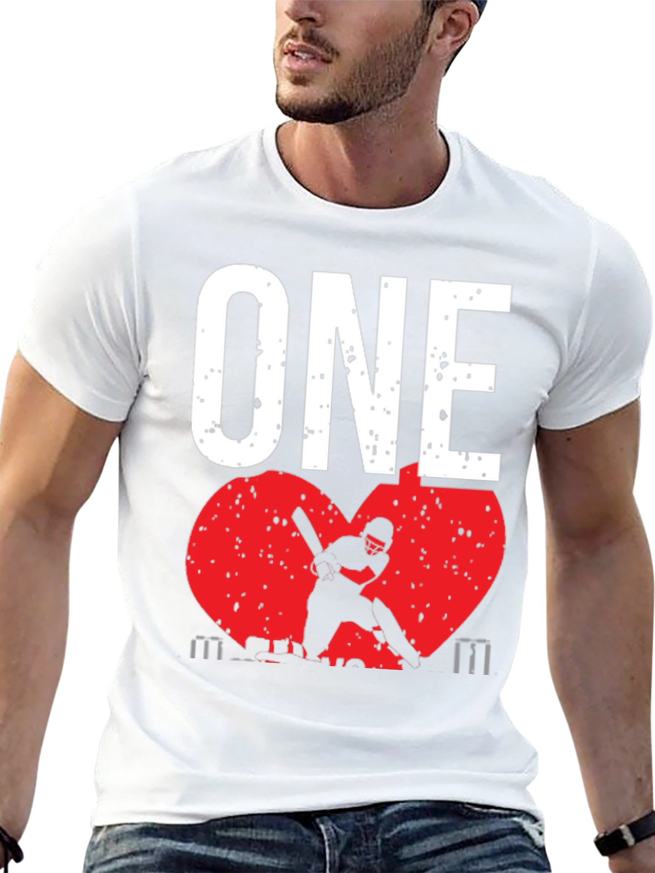 Black ONE Cricket Fan T-Shirt - Red Heart Design view 13
