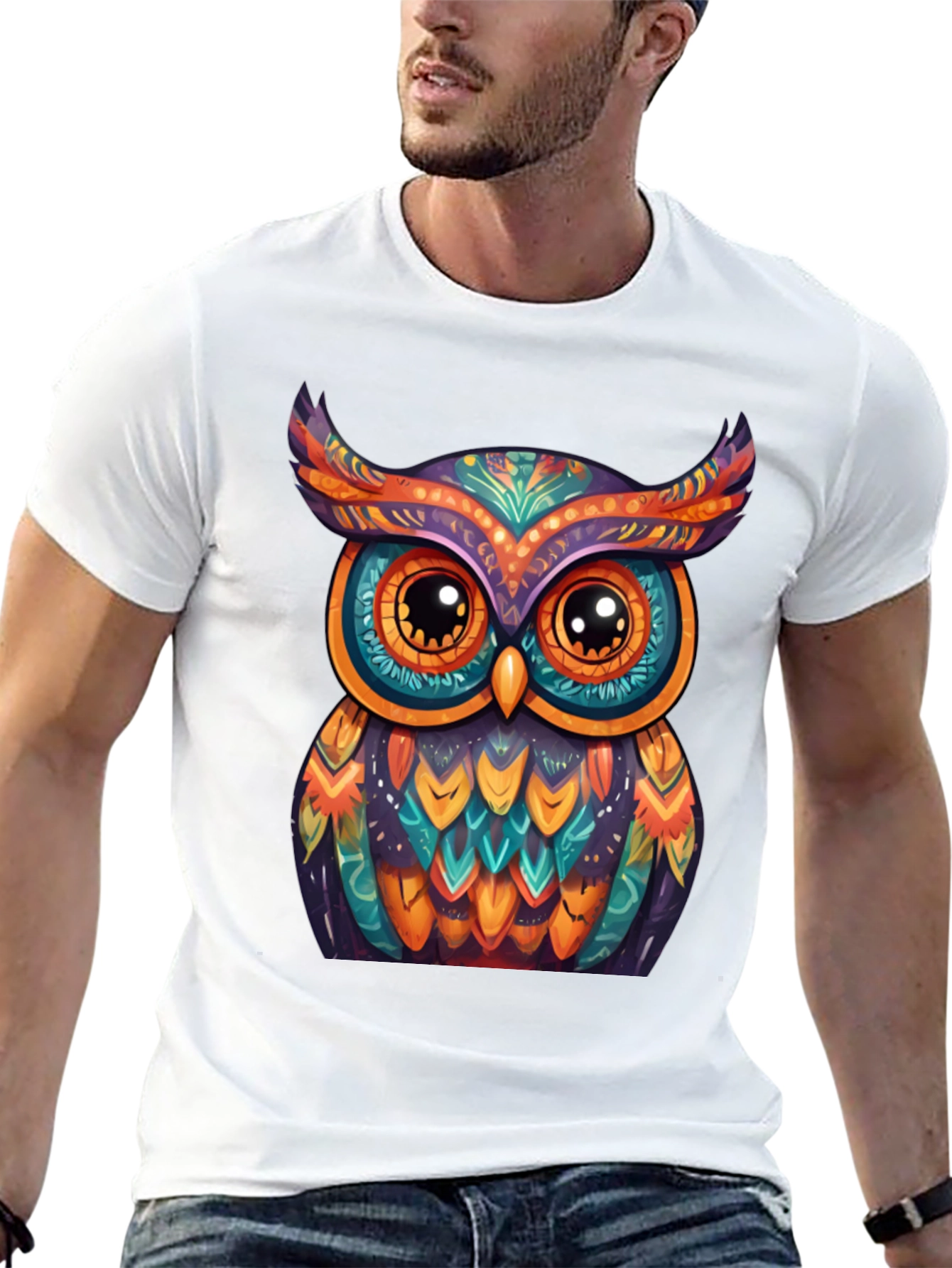 Black Colorful Owl Graphic Tee - Unique Artistic Design view 13