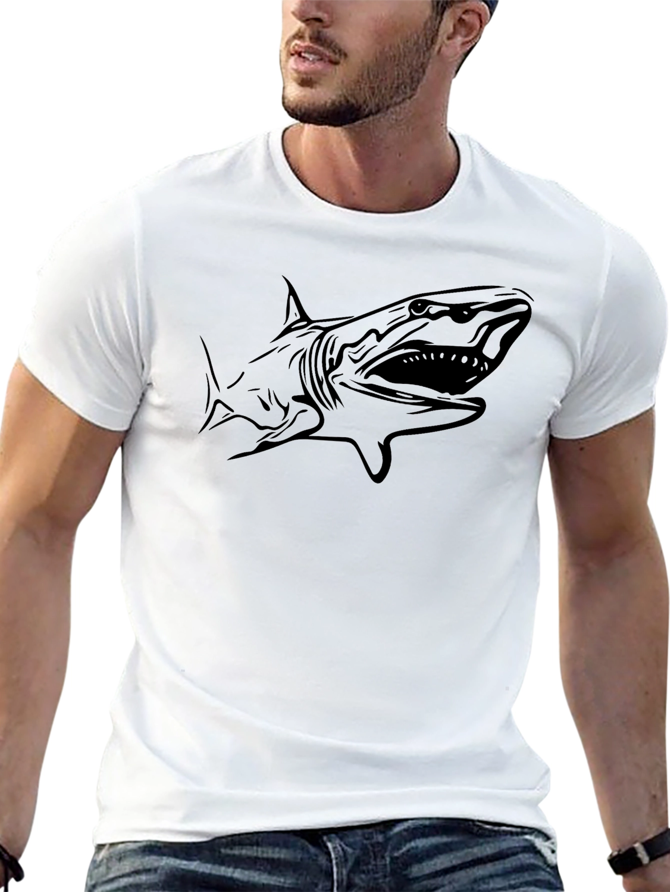 Black Men's Black Shark Graphic T-Shirt view 13