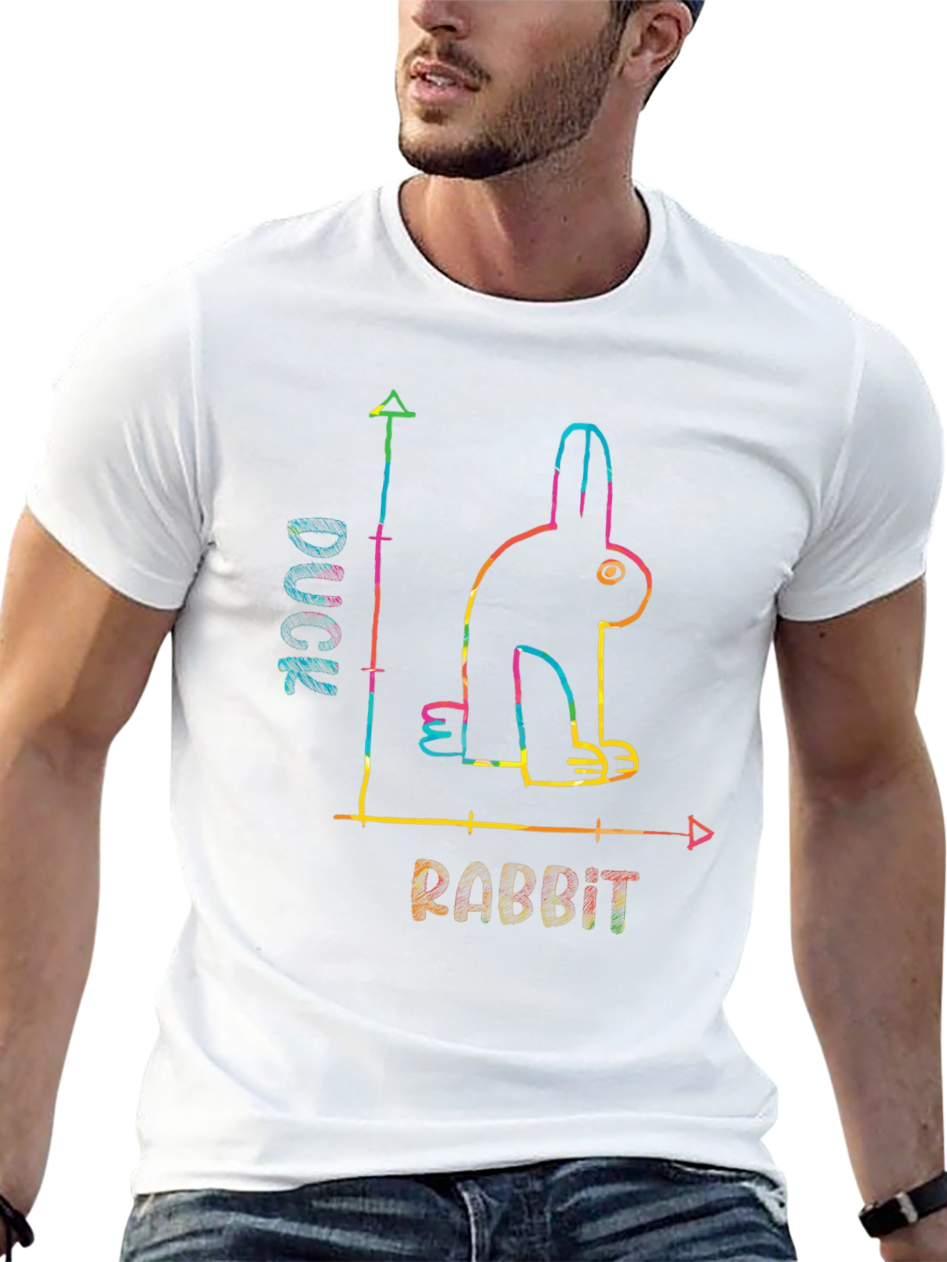 Black Duck or Rabbit? Optical Illusion Graphic T-Shirt view 13