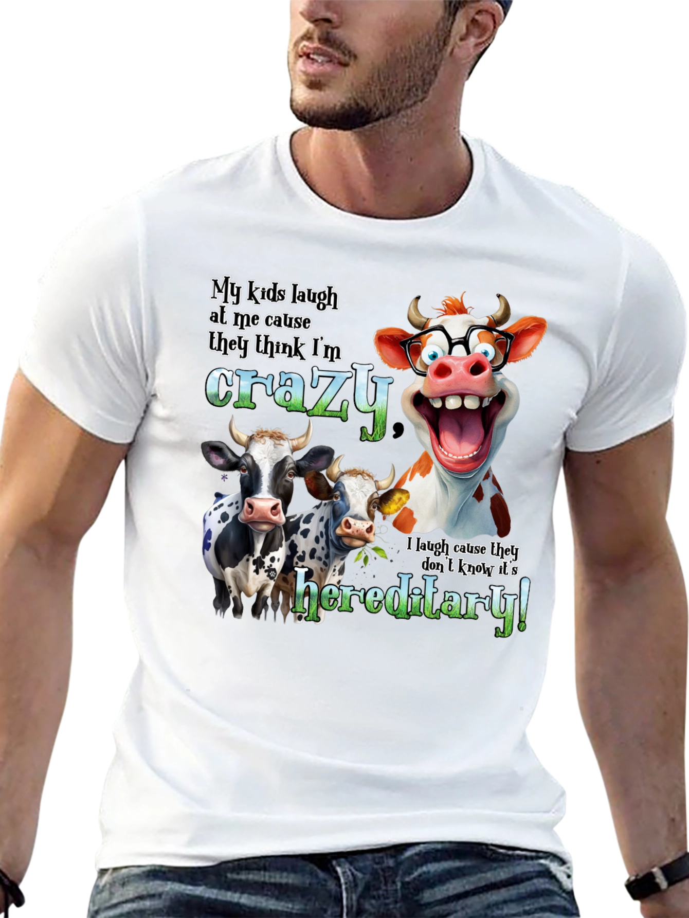 Black Crazy Cow Hereditary Humor T-Shirt view 13