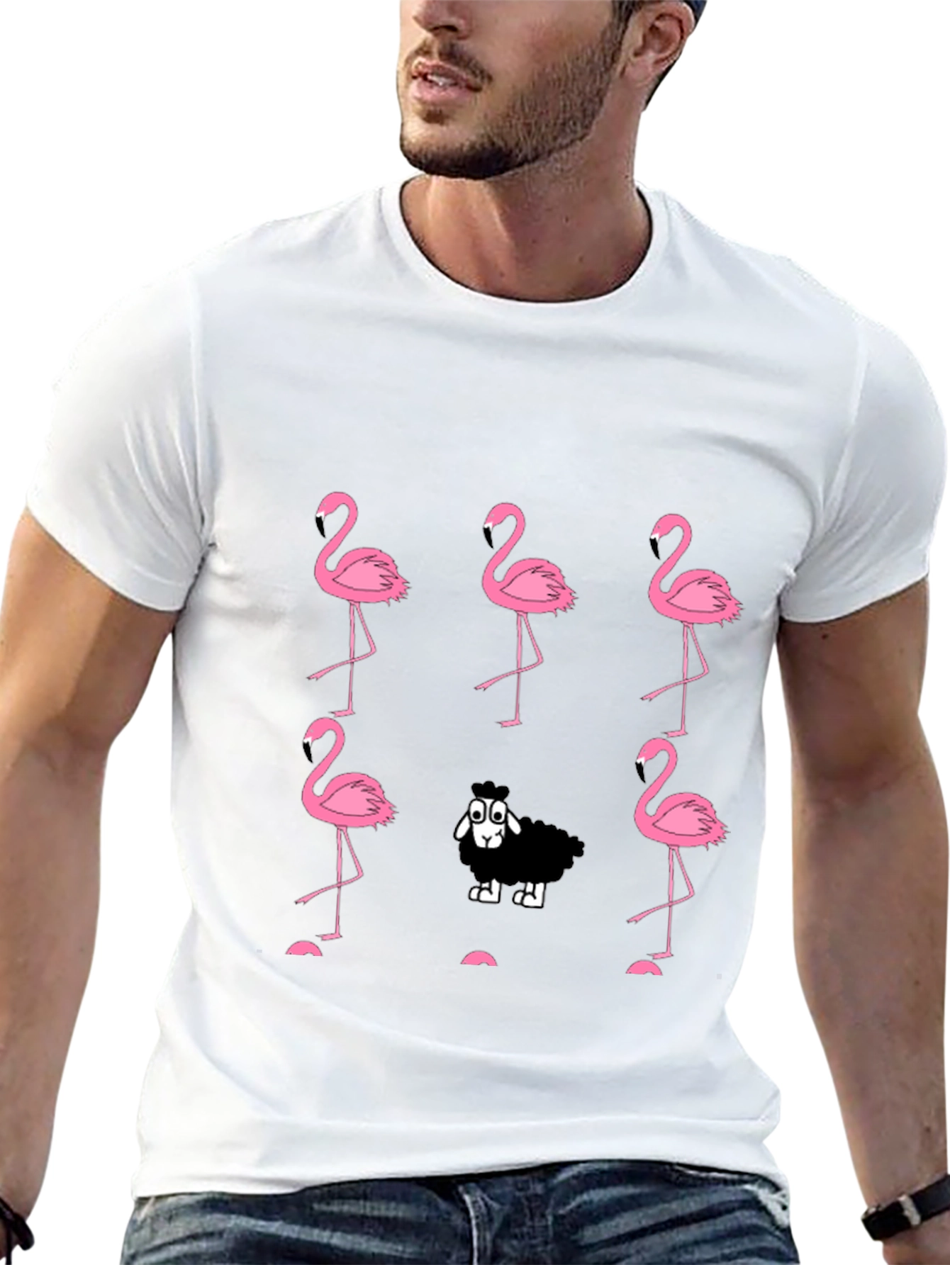 Black Flamingo and Sheep Graphic Tee view 13