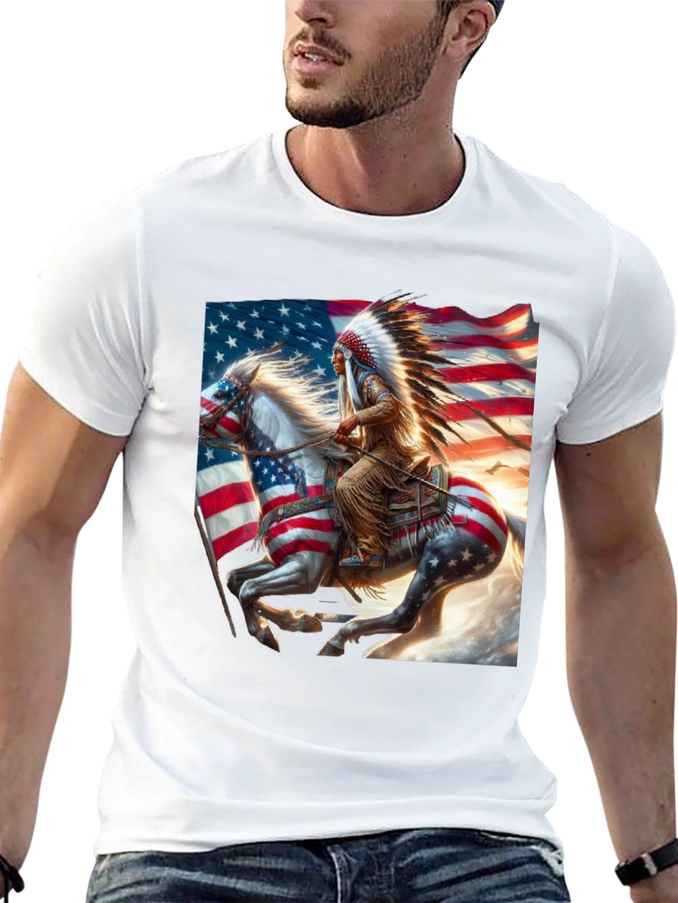 Black Native American Flag T-Shirt view 13