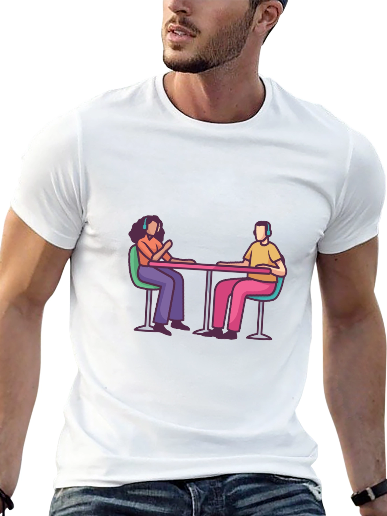 Black Stylish Black Tee with People at Table Graphic view 13