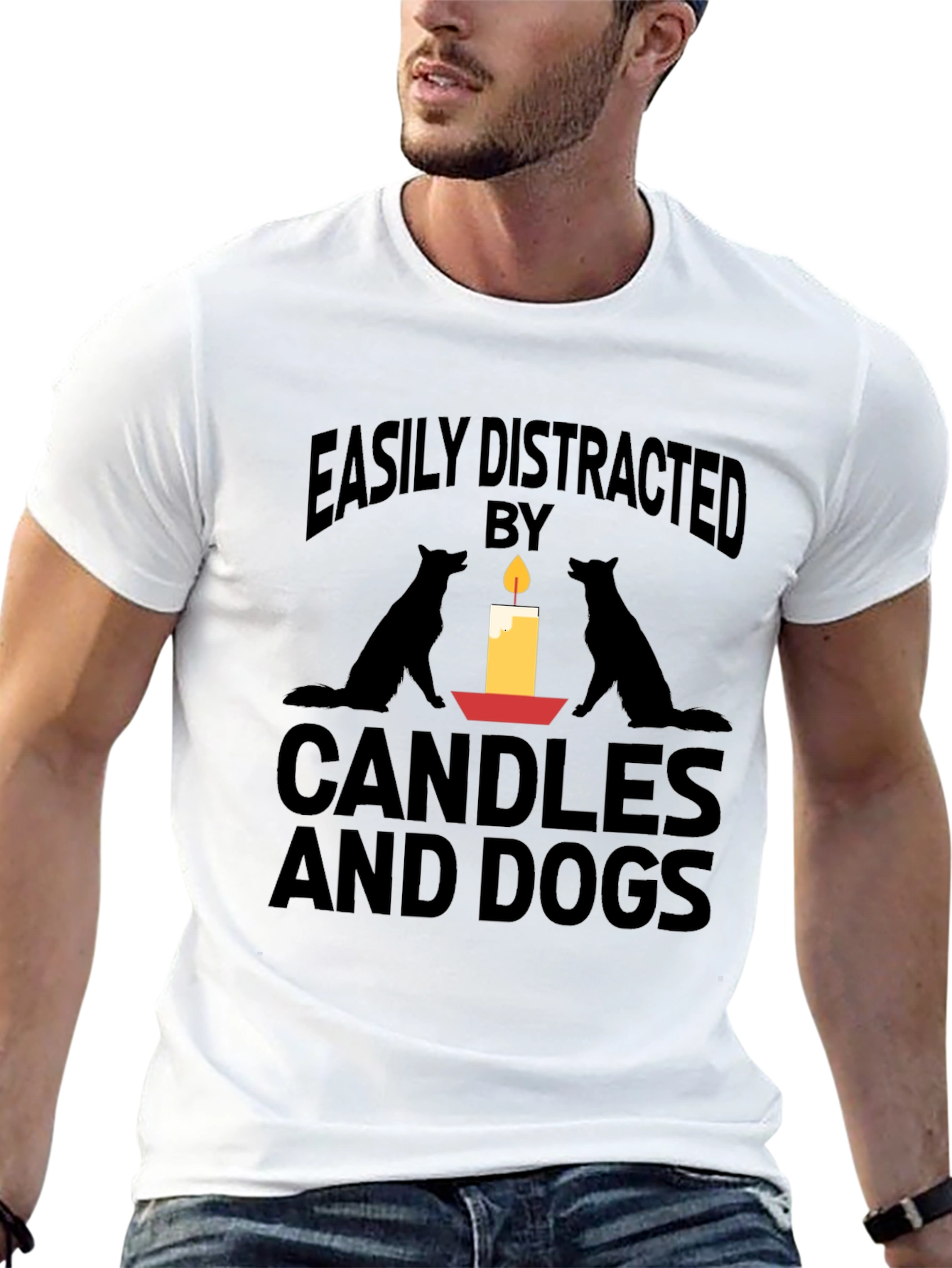Black Easily Distracted By Candles And Dogs T-Shirt view 13