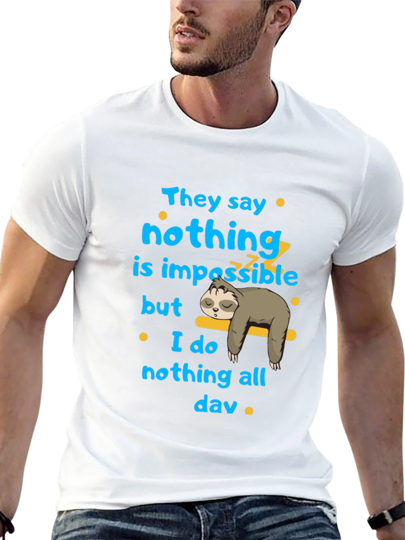Black Nothing is Impossible Sloth Graphic T-Shirt view 13