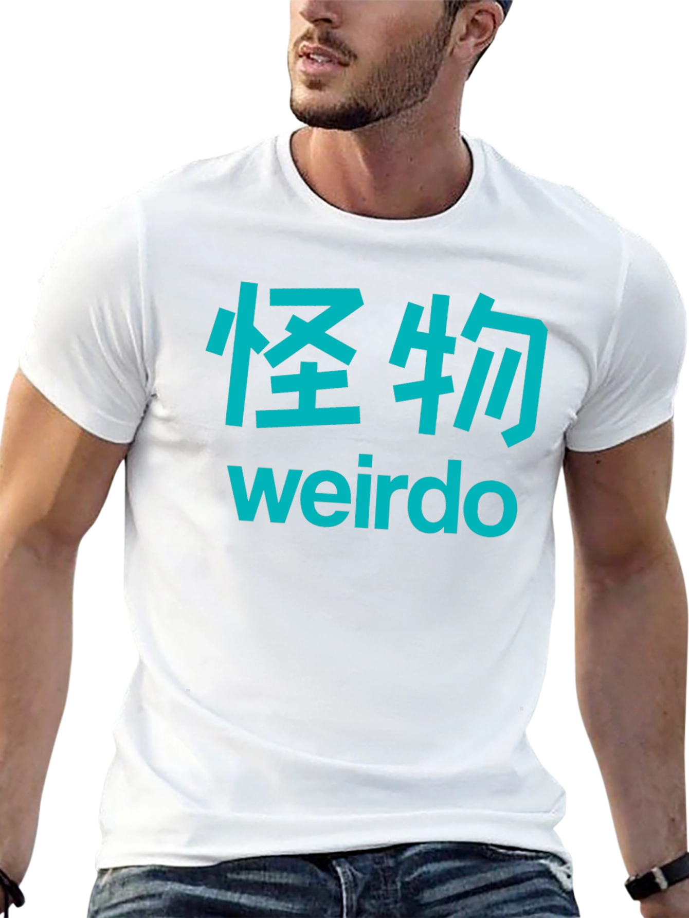 Black Weirdo Graphic Tee - Japanese Text, Black Cotton Blend view 13