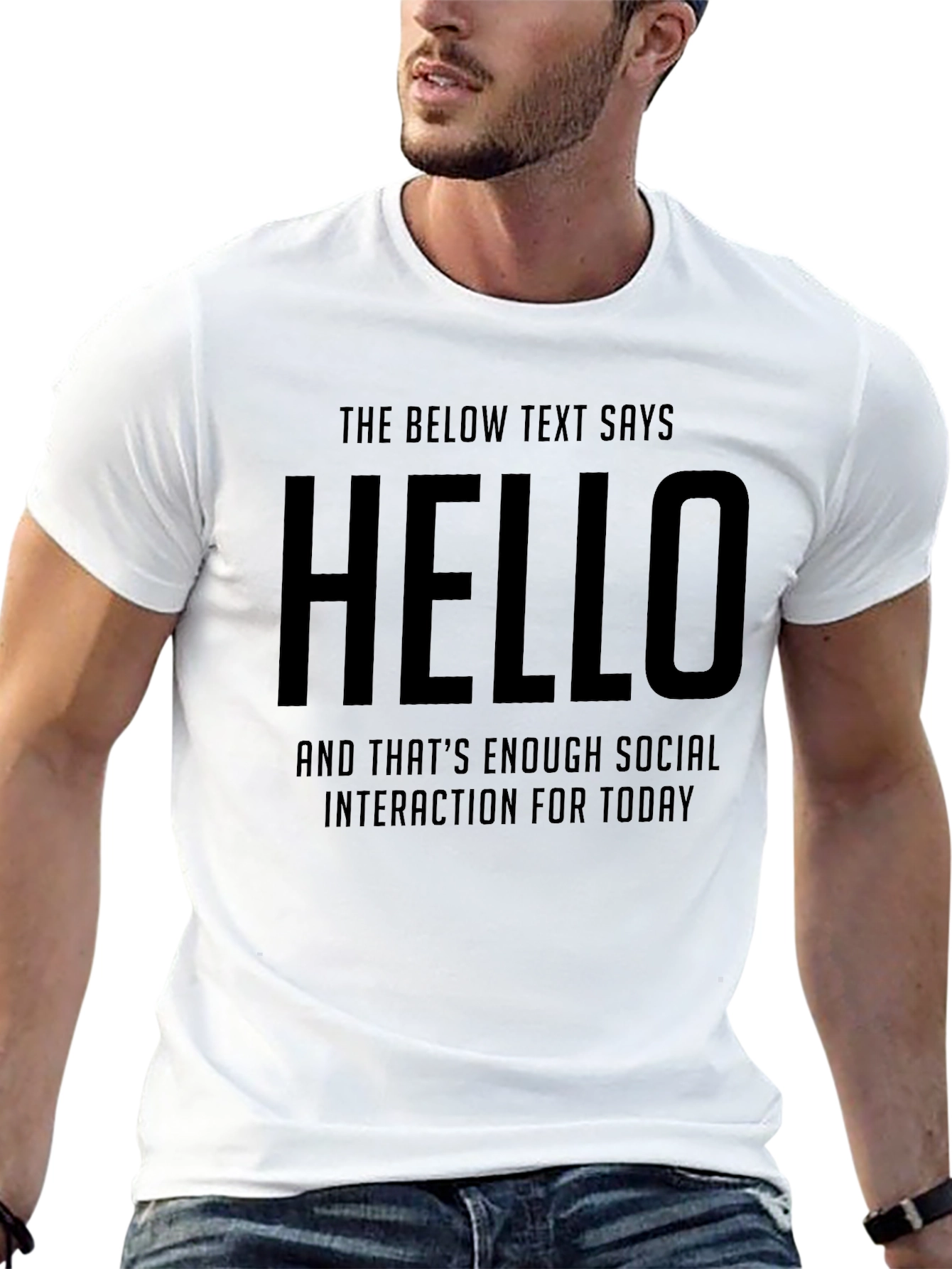 Black Hello Social Interaction Funny T-Shirt view 13