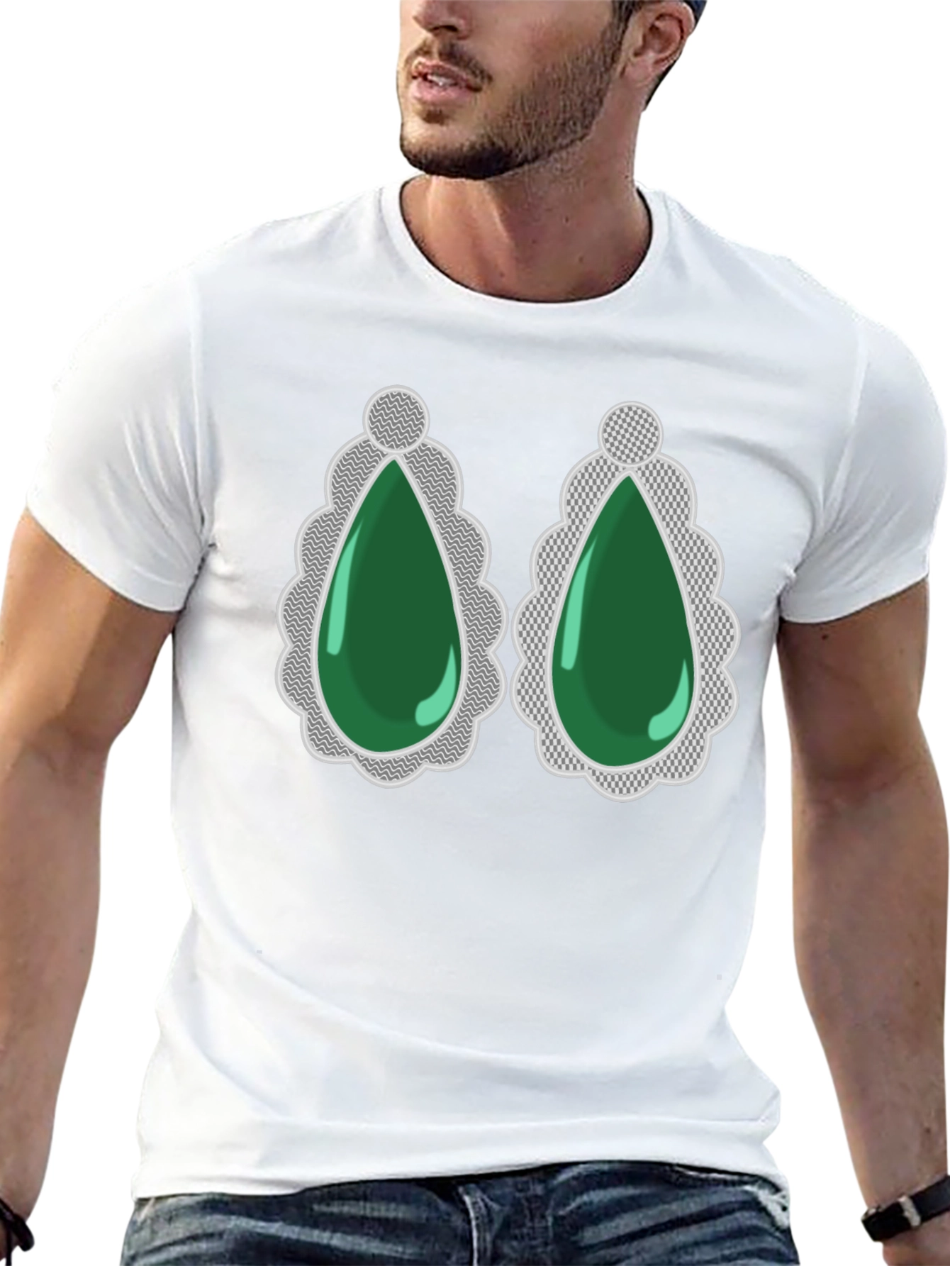 Black Emerald Gemstone Drop Earrings Graphic Tee view 13