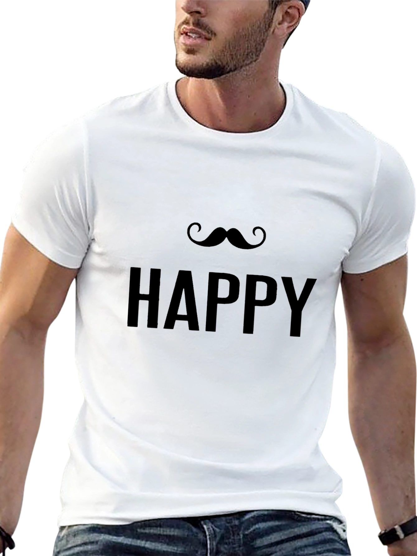 Black Happy Mustache T-Shirt - Classic Black view 13