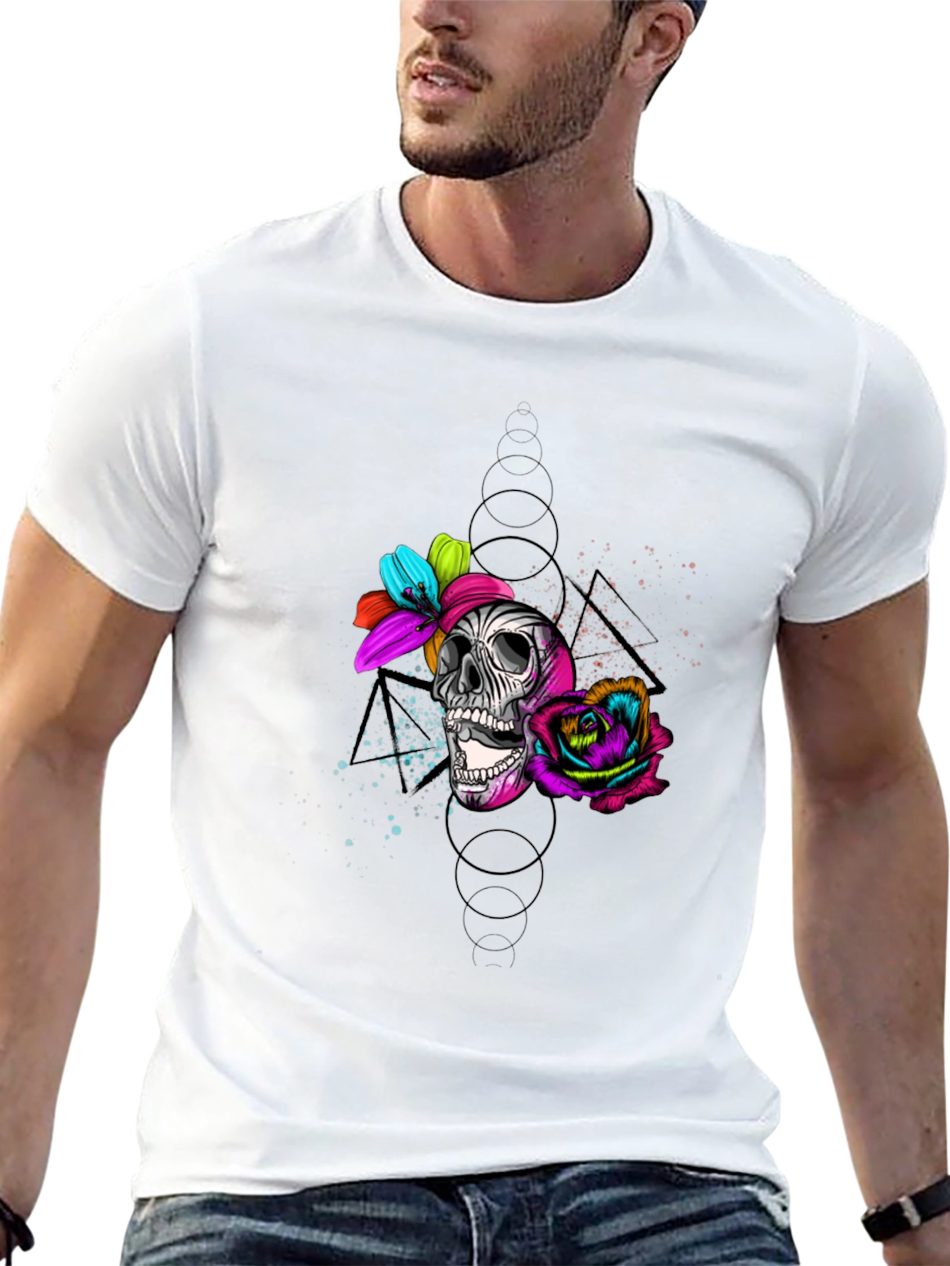 Black Skull & Roses Graphic Tee - Edgy Style view 13