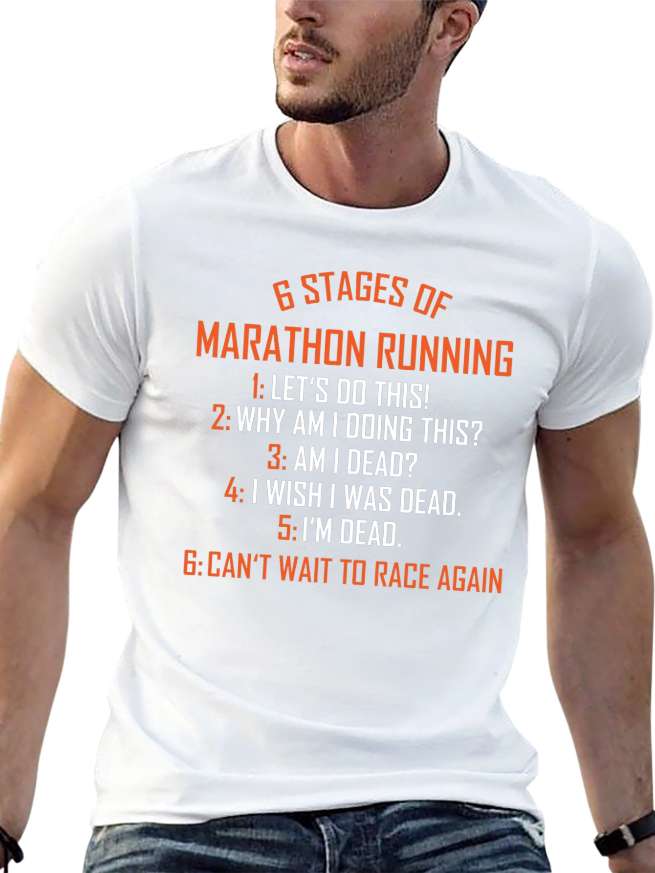 Black 6 Stages of Marathon Running T-Shirt - Funny Runner Tee view 13