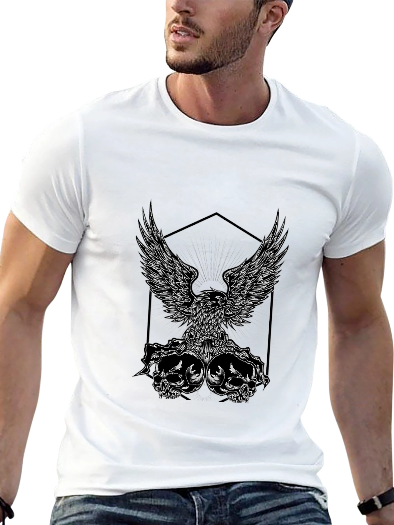 Black Eagle & Skull Graphic Tee - Black Cotton Blend view 13
