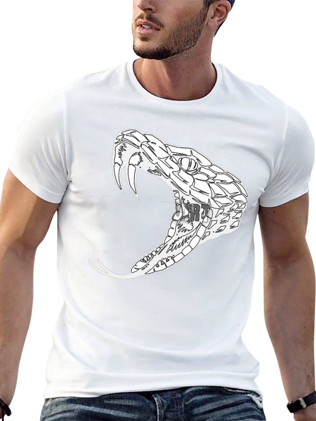 Black Men's Black T-Shirt with Snake Graphic view 13