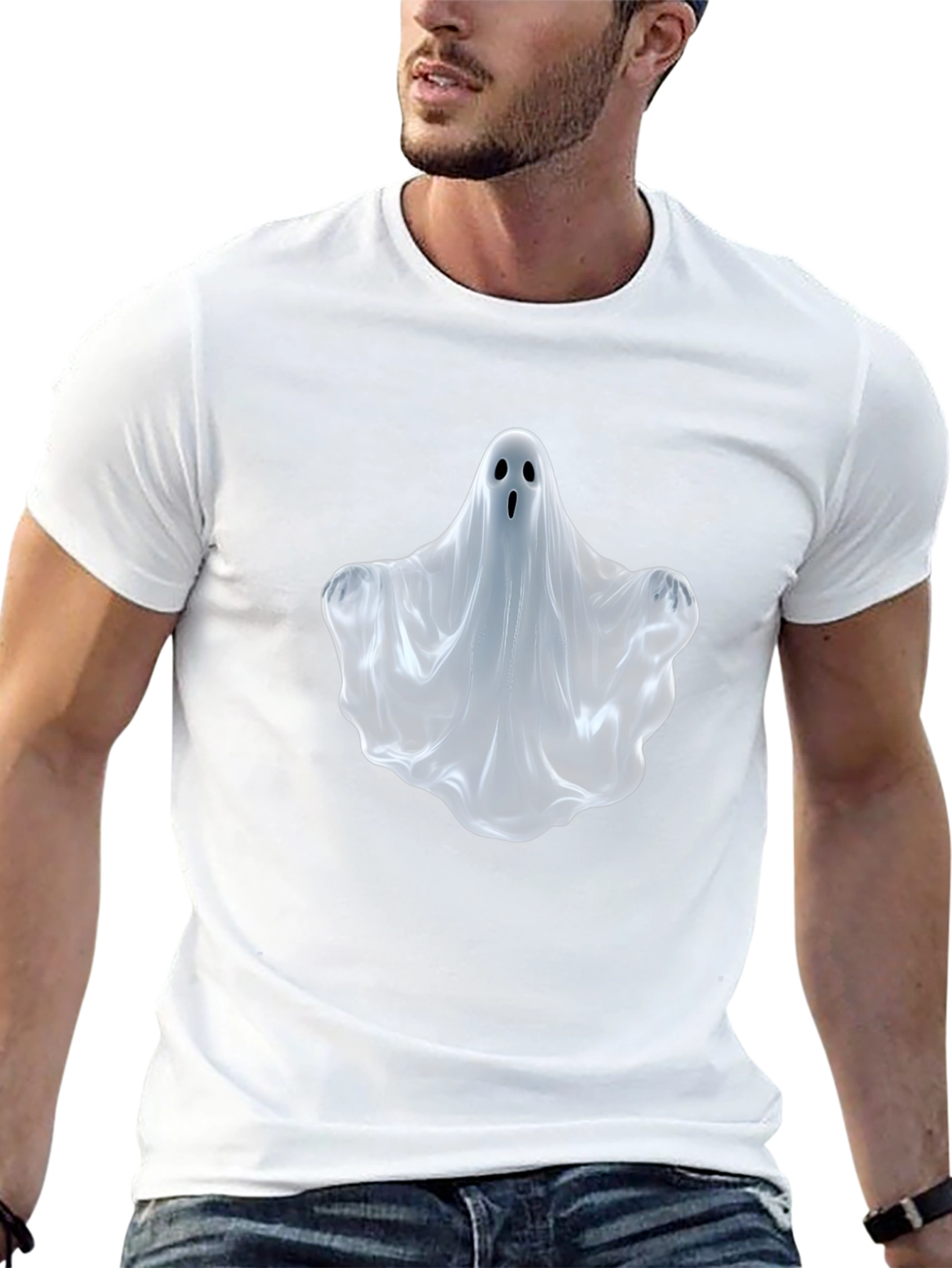 Black Spooky Ghost T-Shirt - Halloween Apparel view 13