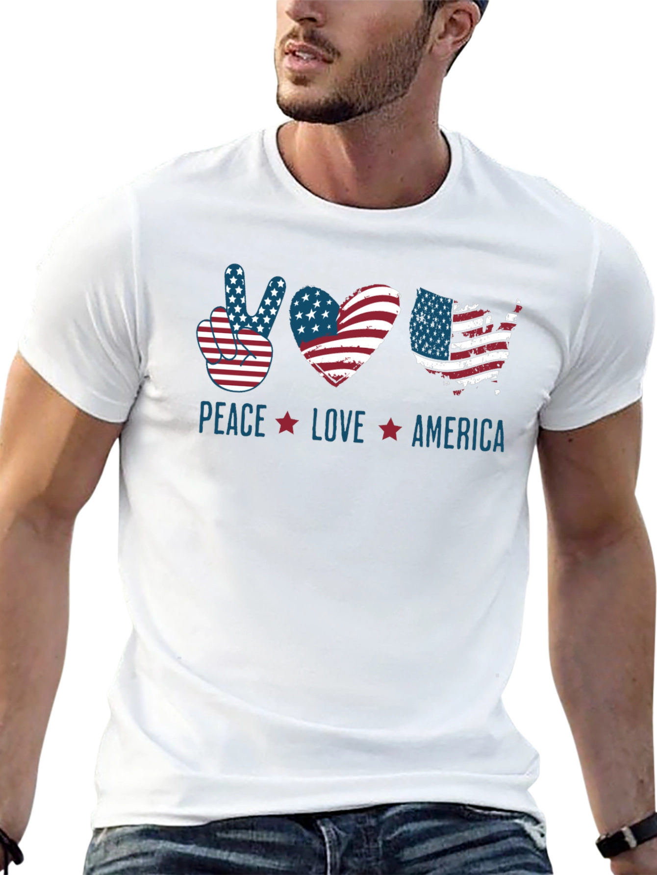 Black Patriotic Peace Love America T-Shirt view 13
