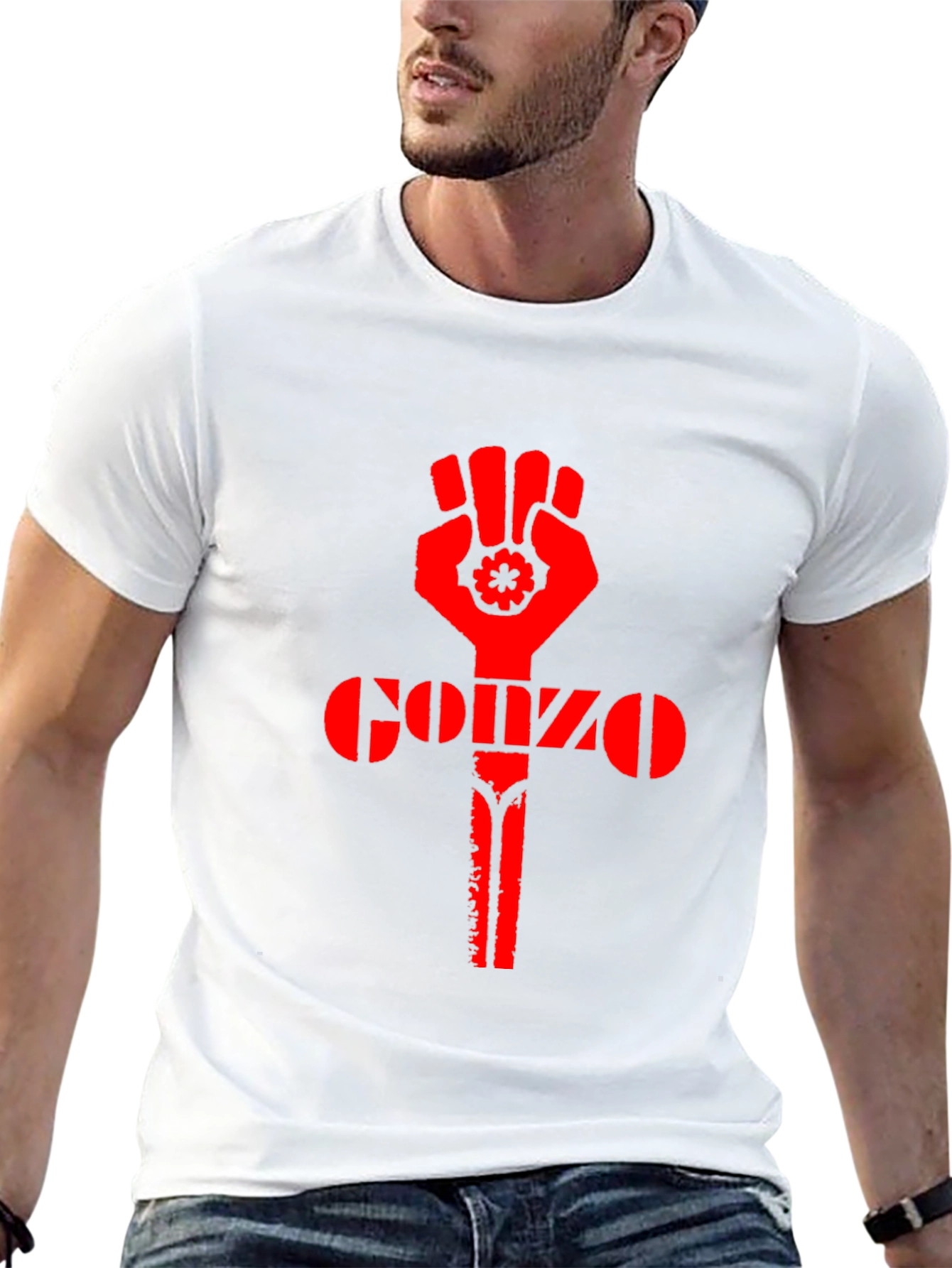 Black Gonzo Fist Black T-Shirt - Red Design view 13