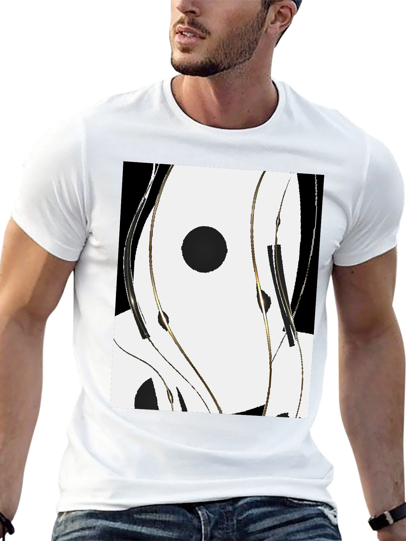 Black Abstract Black & White Graphic Tee view 13