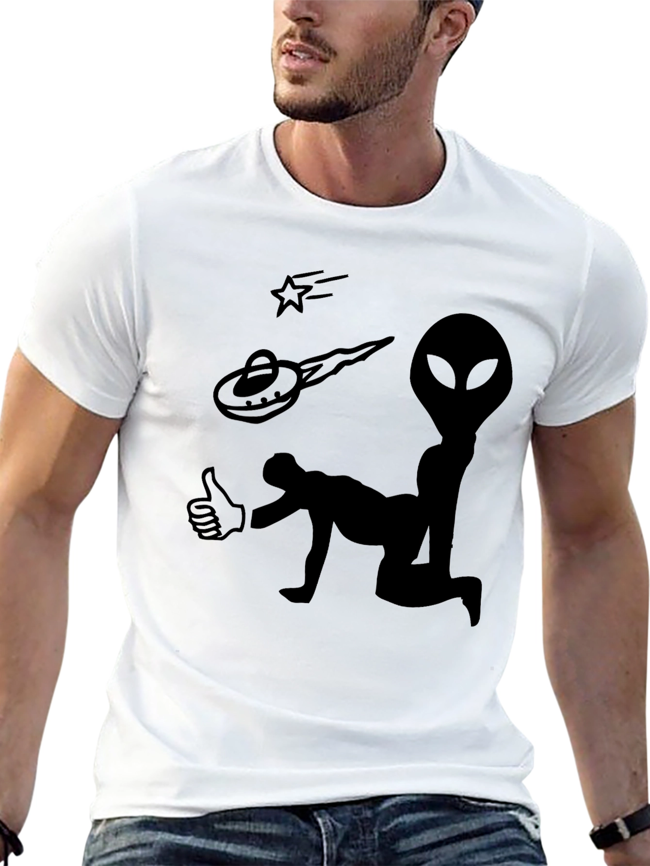 Black Alien Abduction Graphic Tee - Black Cotton T-Shirt view 13