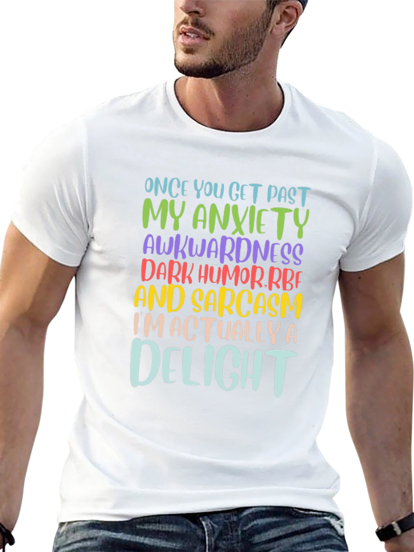 Black Anxiety Awkwardness Sarcasm Delight Novelty Graphic T-Shirt view 13