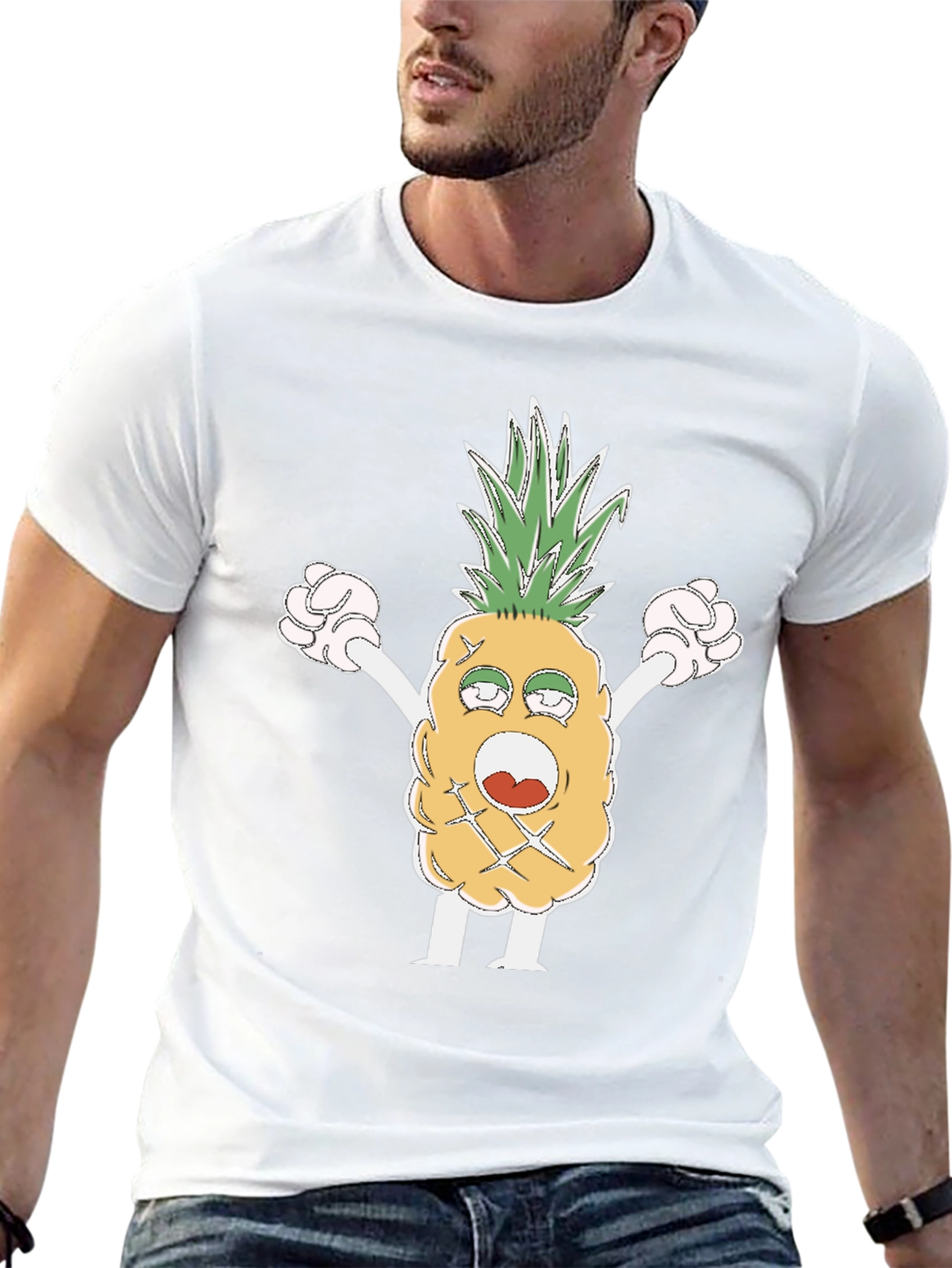 Black Funny Pineapple Cartoon T-Shirt - Black view 13