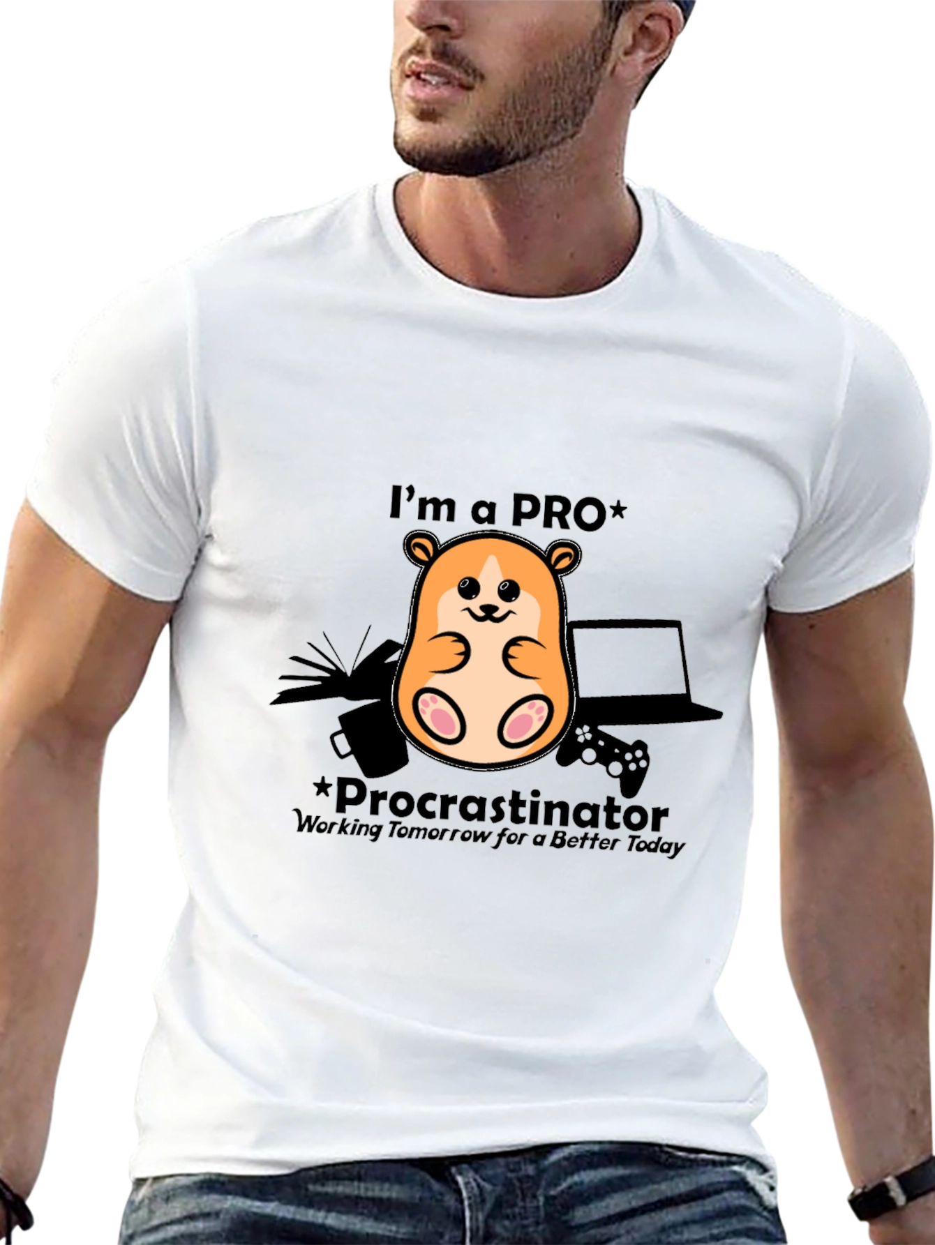 Black Procrastinator Gamer T-Shirt - Funny Hamster Design view 13