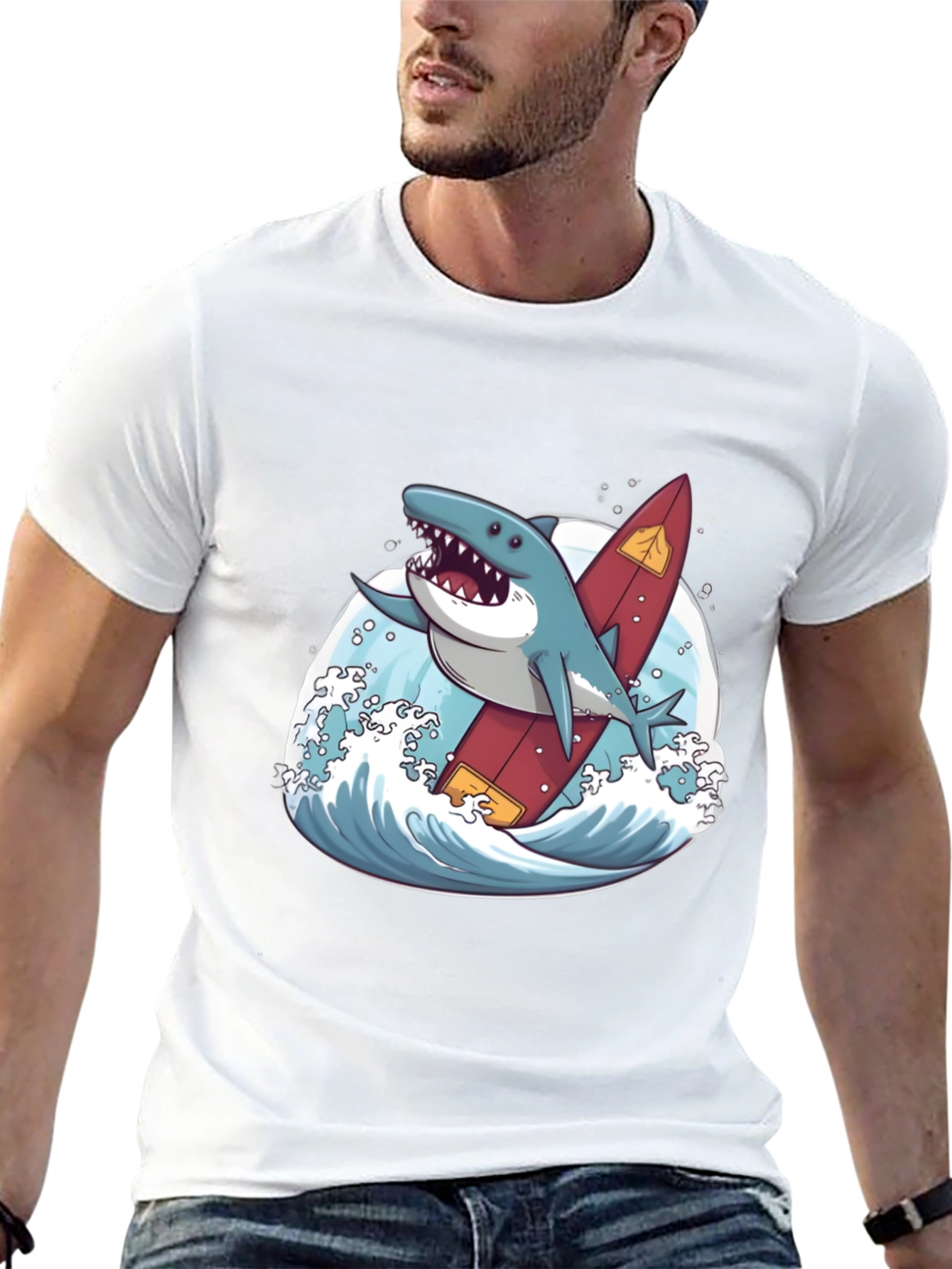 Black Shark Surfer T-Shirt - Fun Graphic Tee view 13
