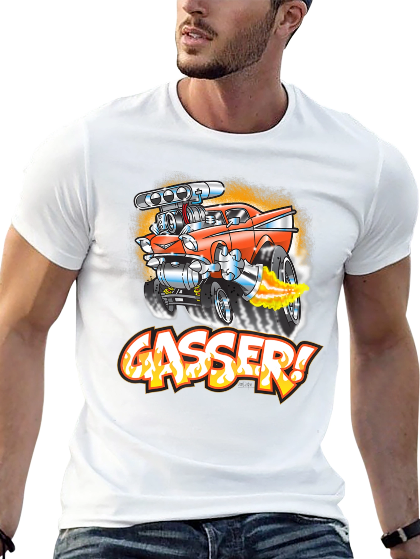 Black Gasser Cartoon Car Graphic T-Shirt view 13