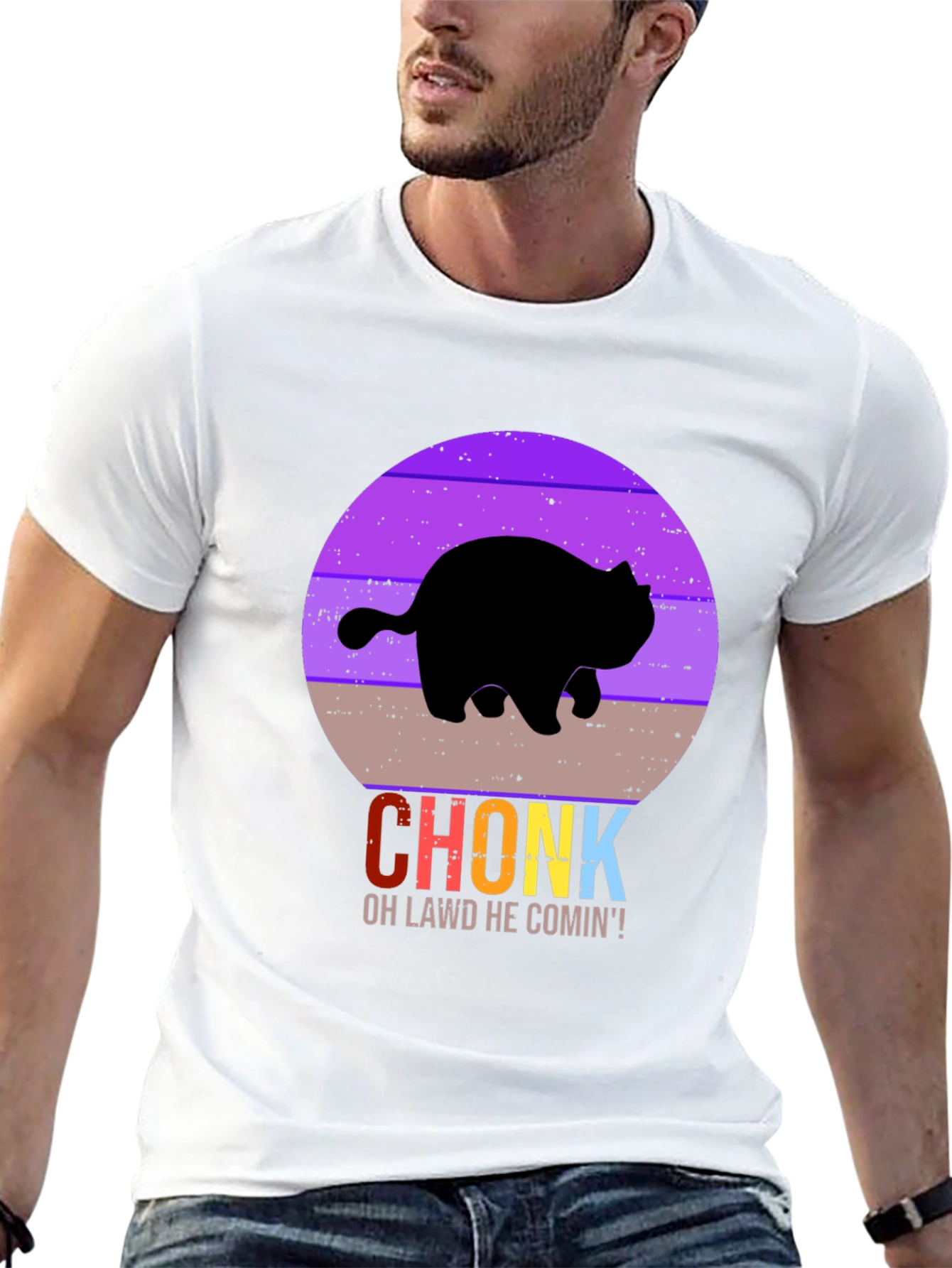 Black Chonk Cat T-Shirt - Oh Lawd He Comin'! view 13