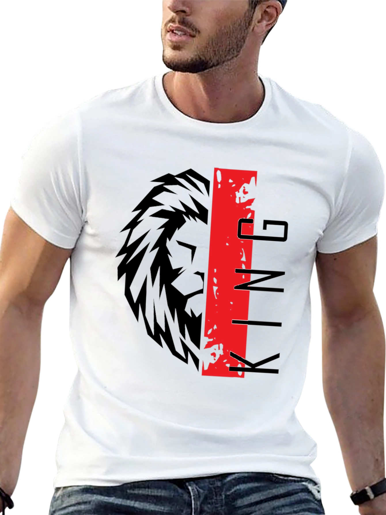 Black King Lion Graphic Print Black T-Shirt view 13