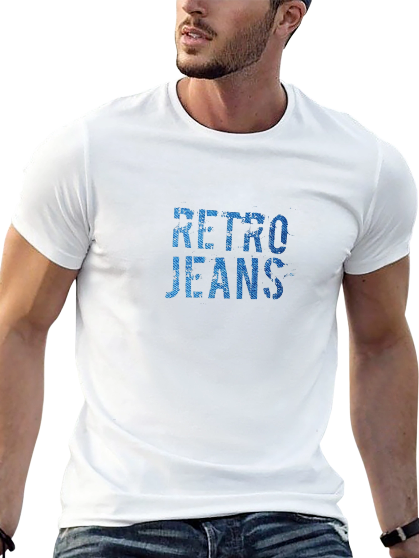 Black Retro Jeans Graphic Tee - Black Cotton Blend view 13