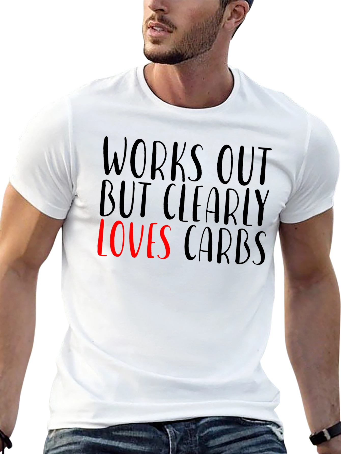 Black Funny Works Out Loves Carbs Graphic T-Shirt view 13
