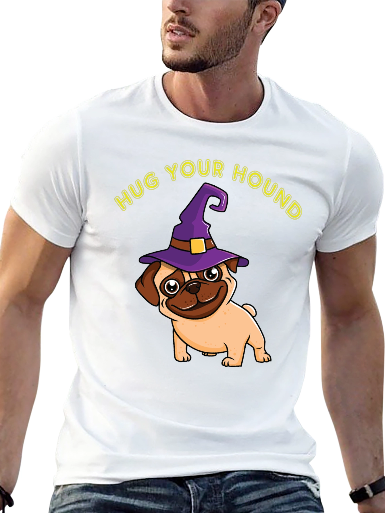 Black Hug Your Hound Pug Halloween T-Shirt view 13