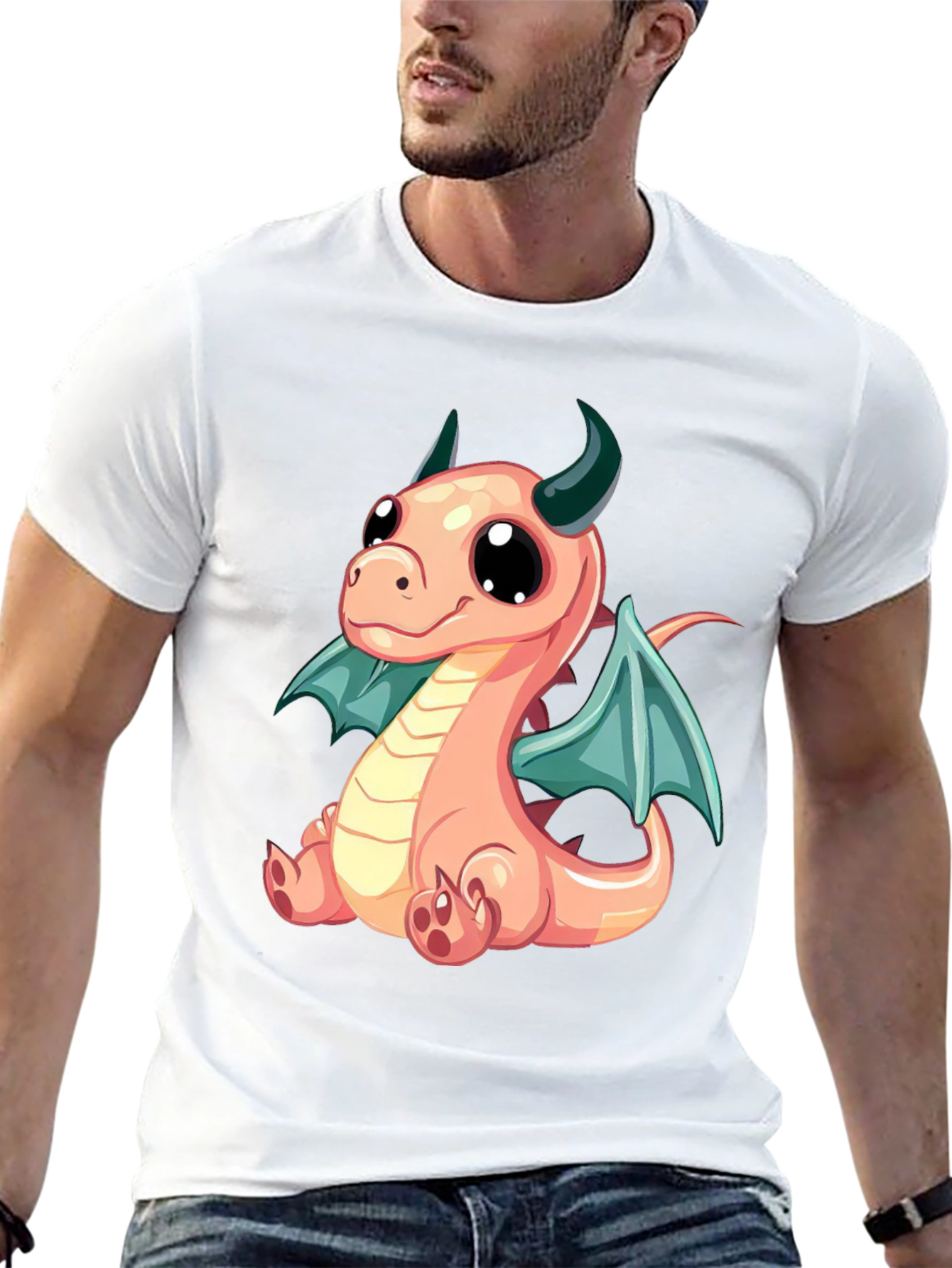 Black Cute Cartoon Dragon Graphic Tee - Black view 13