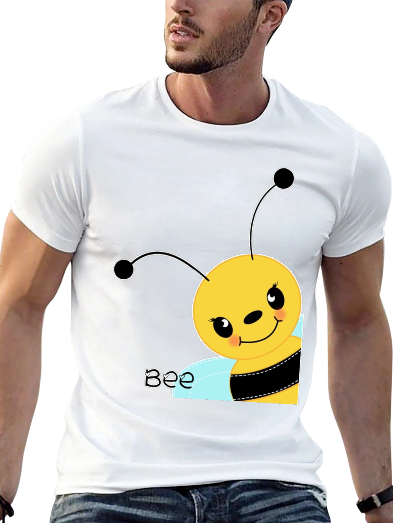 Black Cute Cartoon Bee Graphic Tee view 13